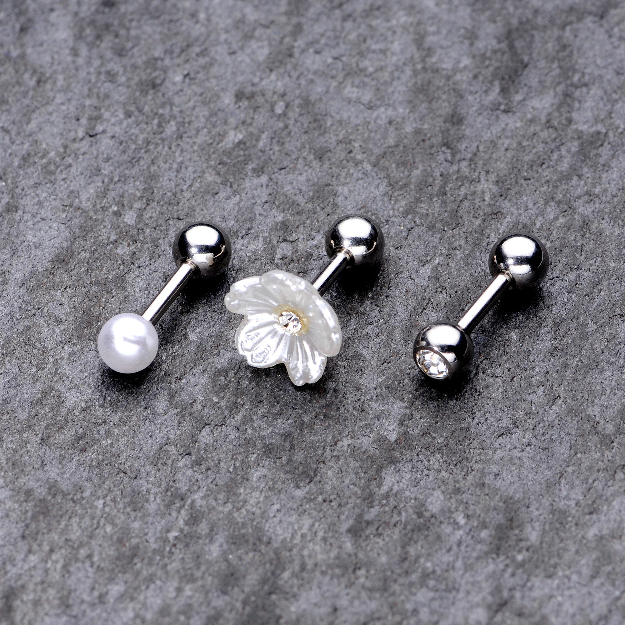 16 Gauge 1/4 Clear Gem Flower Cartilage Tragus Set of 3