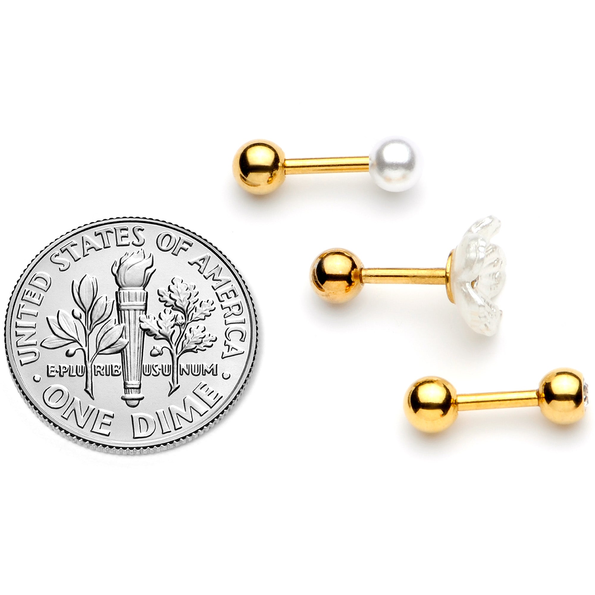 16 Gauge 1/4 Faux Pearl Gold Tone Flower Cartilage Tragus Set of 3