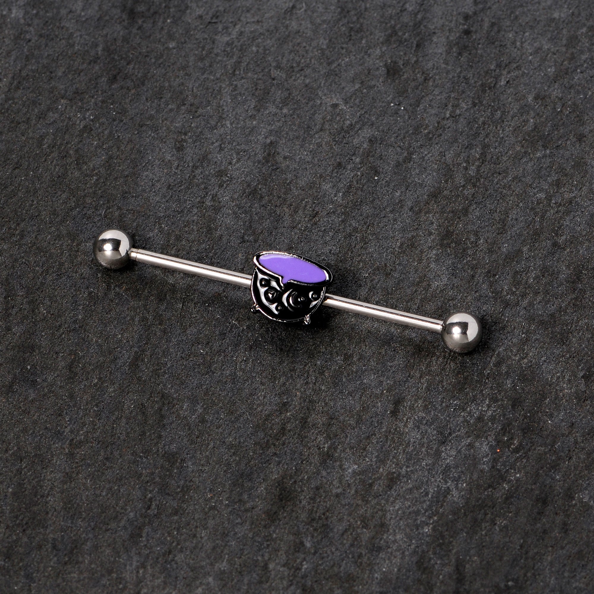 14 Gauge Black Purple Witch Cauldron Halloween Industrial Barbell 38mm