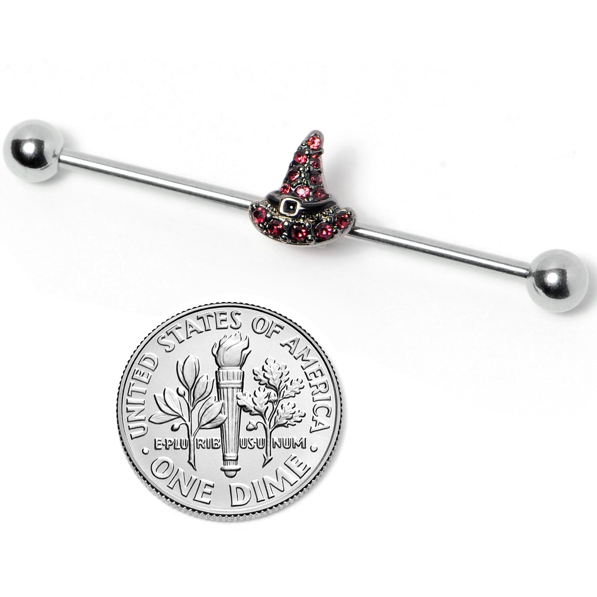 14 Gauge Purple Gem Witch Hat Halloween Industrial Barbell 38mm