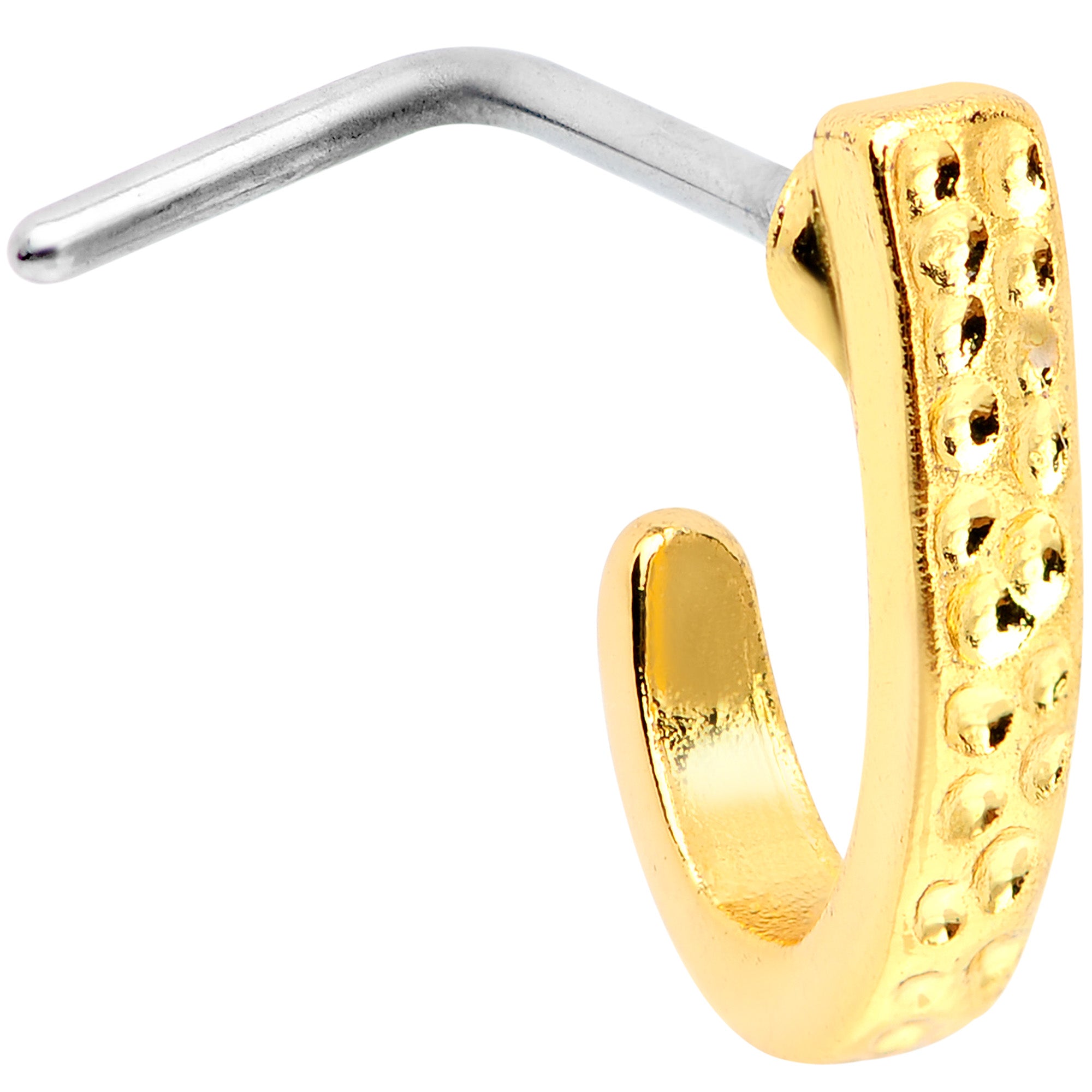 20 Gauge 5/16 Gold Tone Dainty Dots Faux Hoop L Shaped Nose Ring