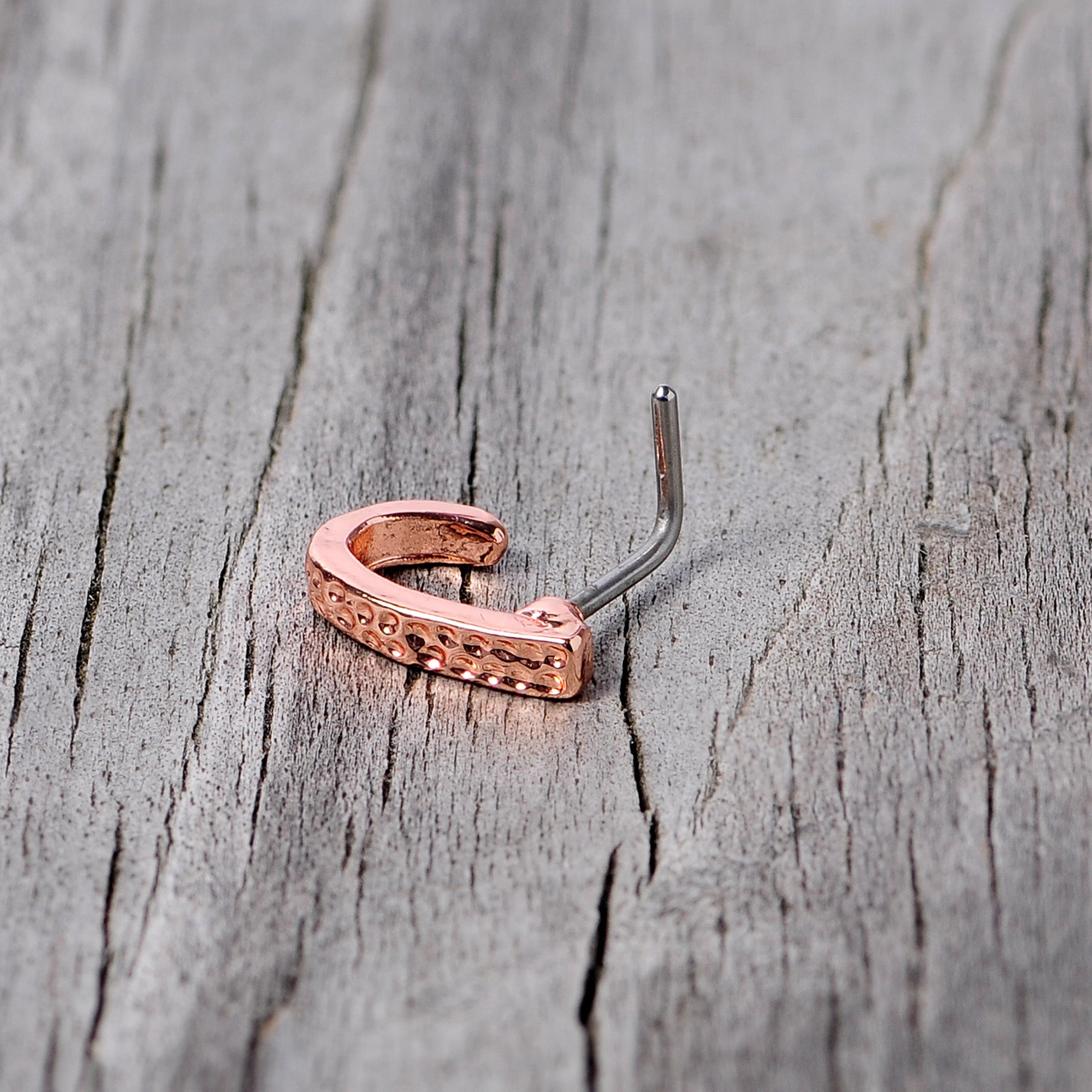 20 Gauge 5/16 Rose Gold Tone Dainty Dots Faux Hoop L Shaped Nose Ring