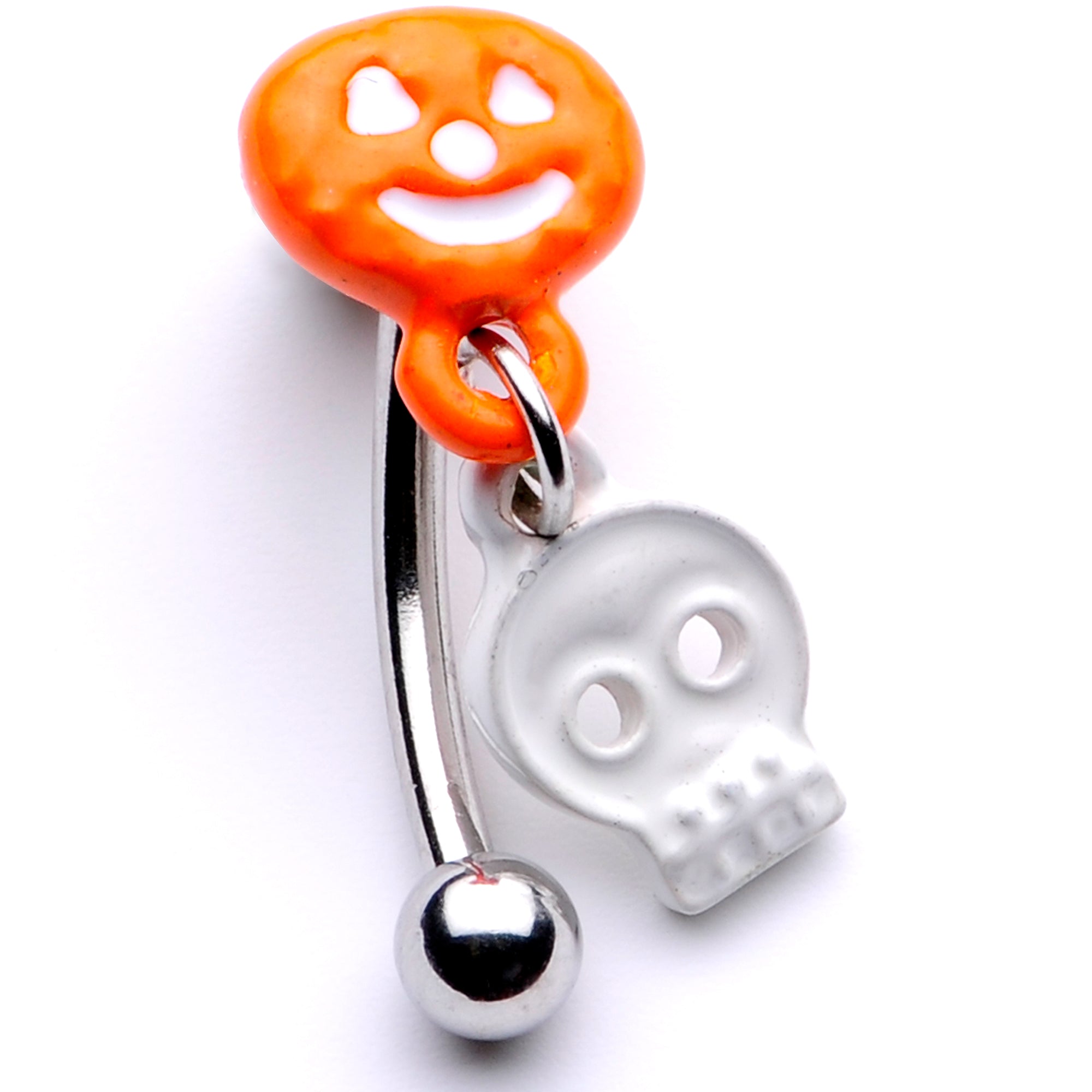 16 Gauge 3/8 Pumpkin Ghost Halloween Dangle Curved Eyebrow Ring