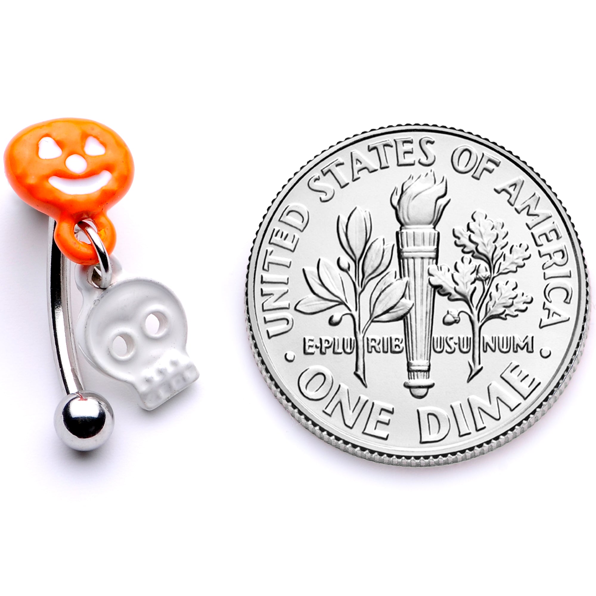 16 Gauge 3/8 Pumpkin Ghost Halloween Dangle Curved Eyebrow Ring