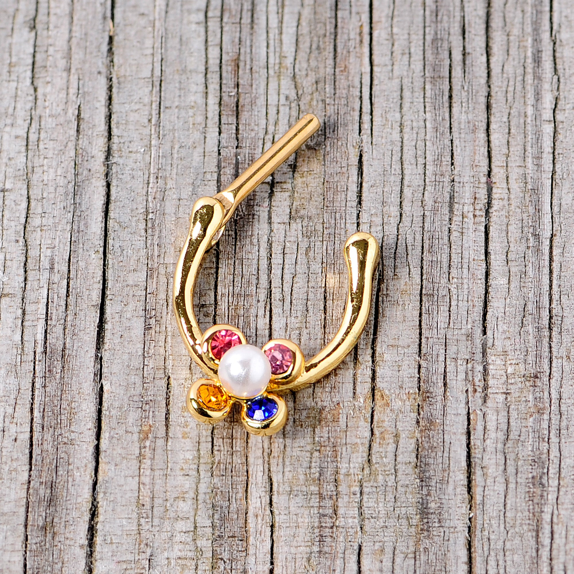 16 Gauge 1/4 Pink Blue Gem Gold Tone Cartilage Clicker