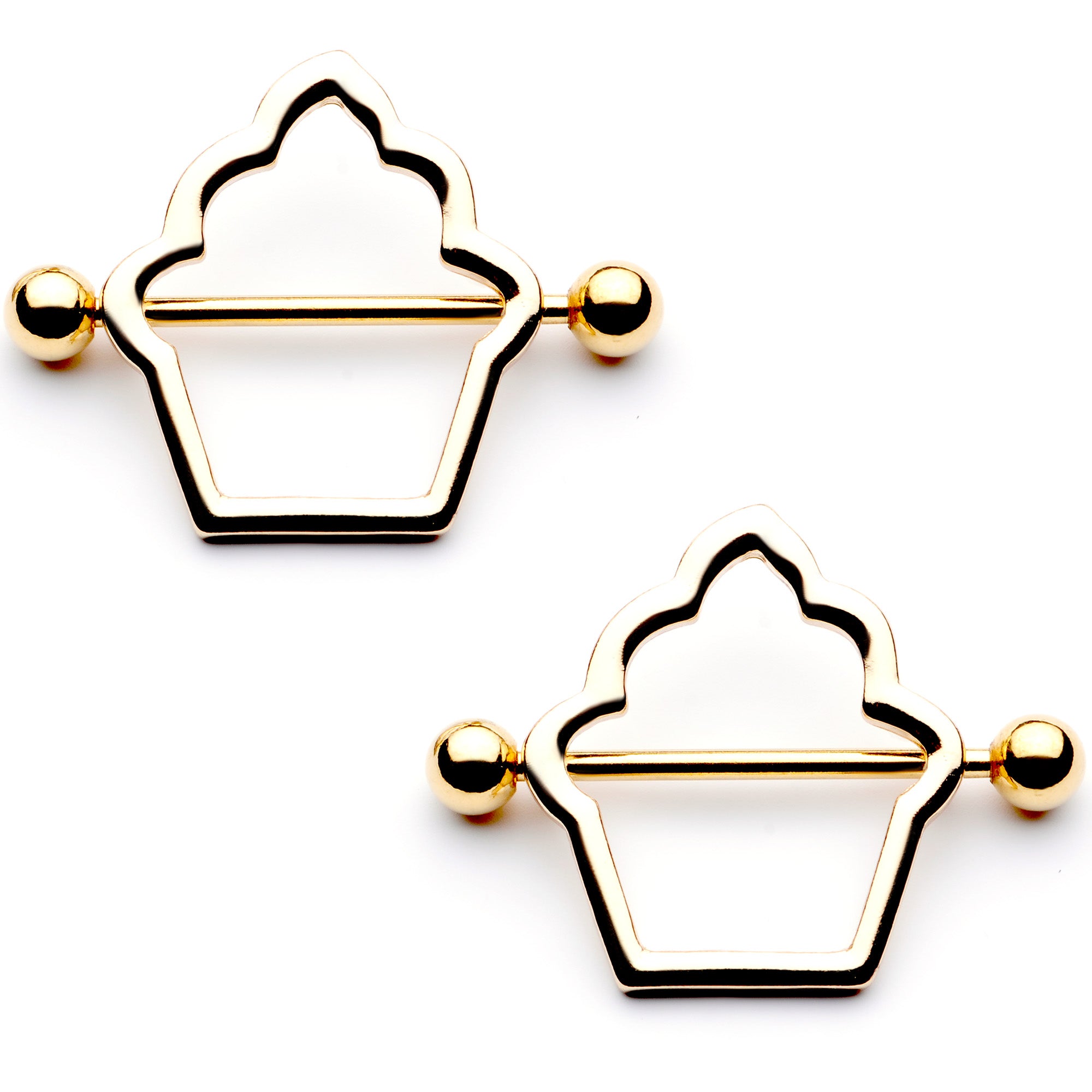 14 Gauge 9/16 Gold Tone Hollow Cupcake Nipple Shield Set