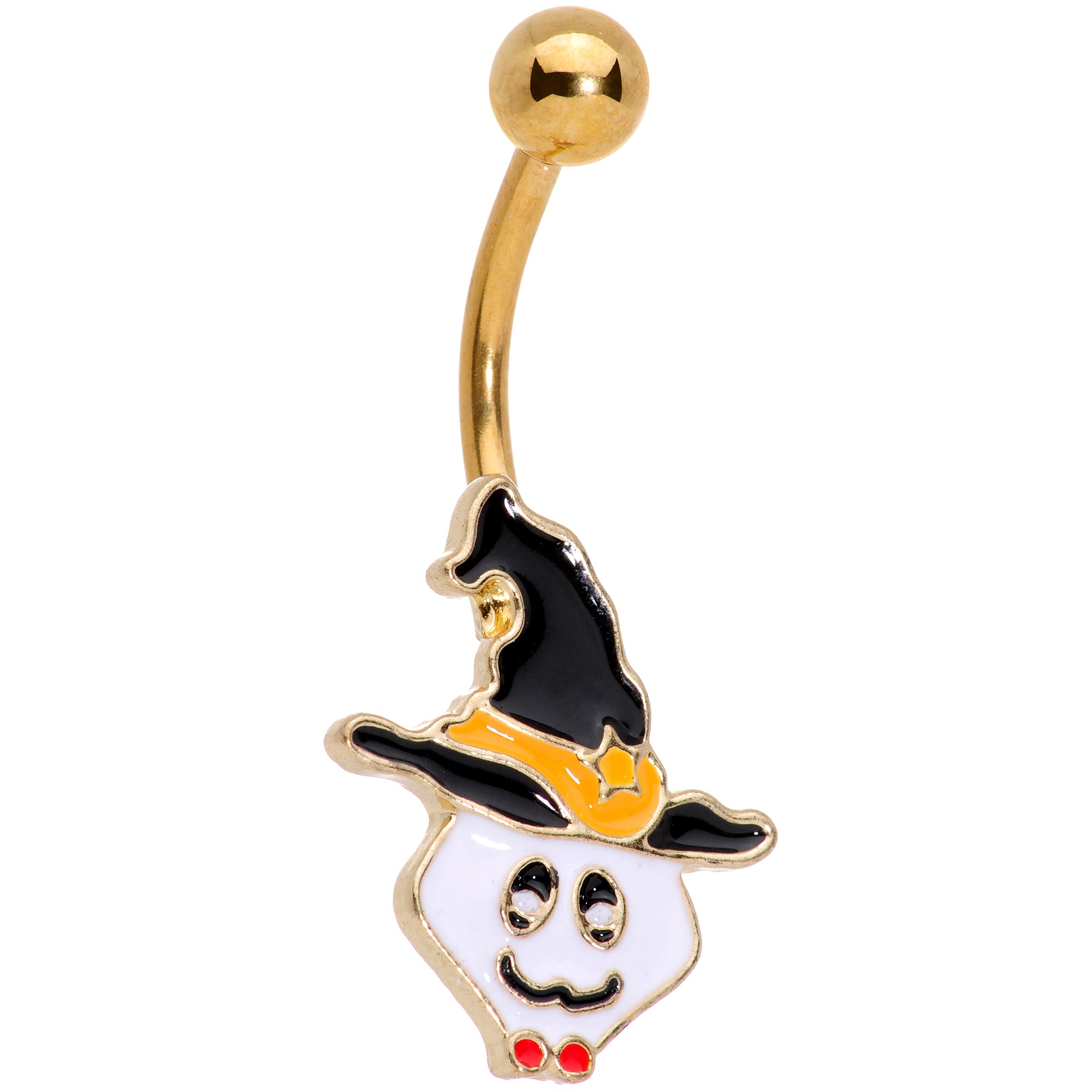 Gold Tone Spooky Ghost Witch Hat Halloween Belly Ring