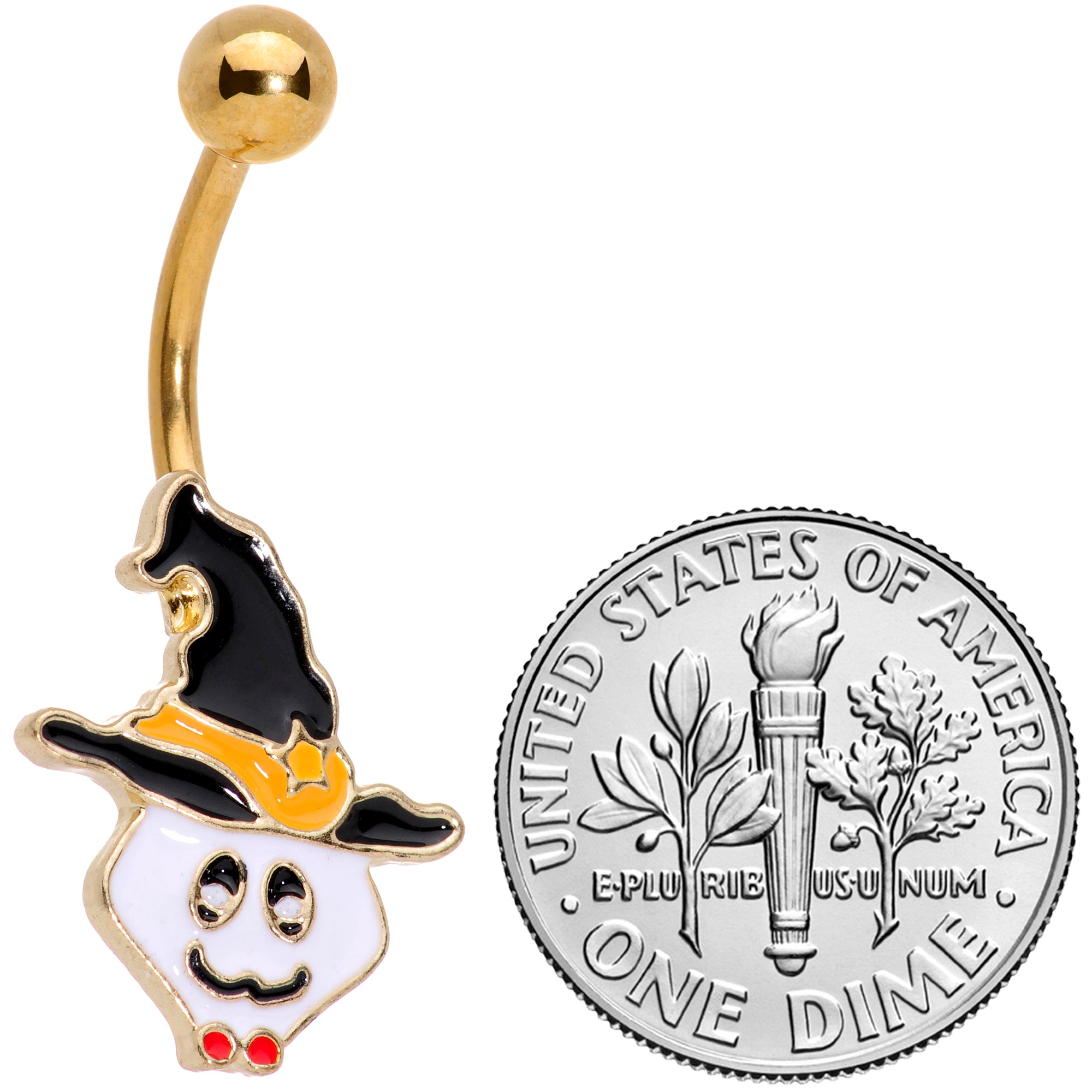 Gold Tone Spooky Ghost Witch Hat Halloween Belly Ring