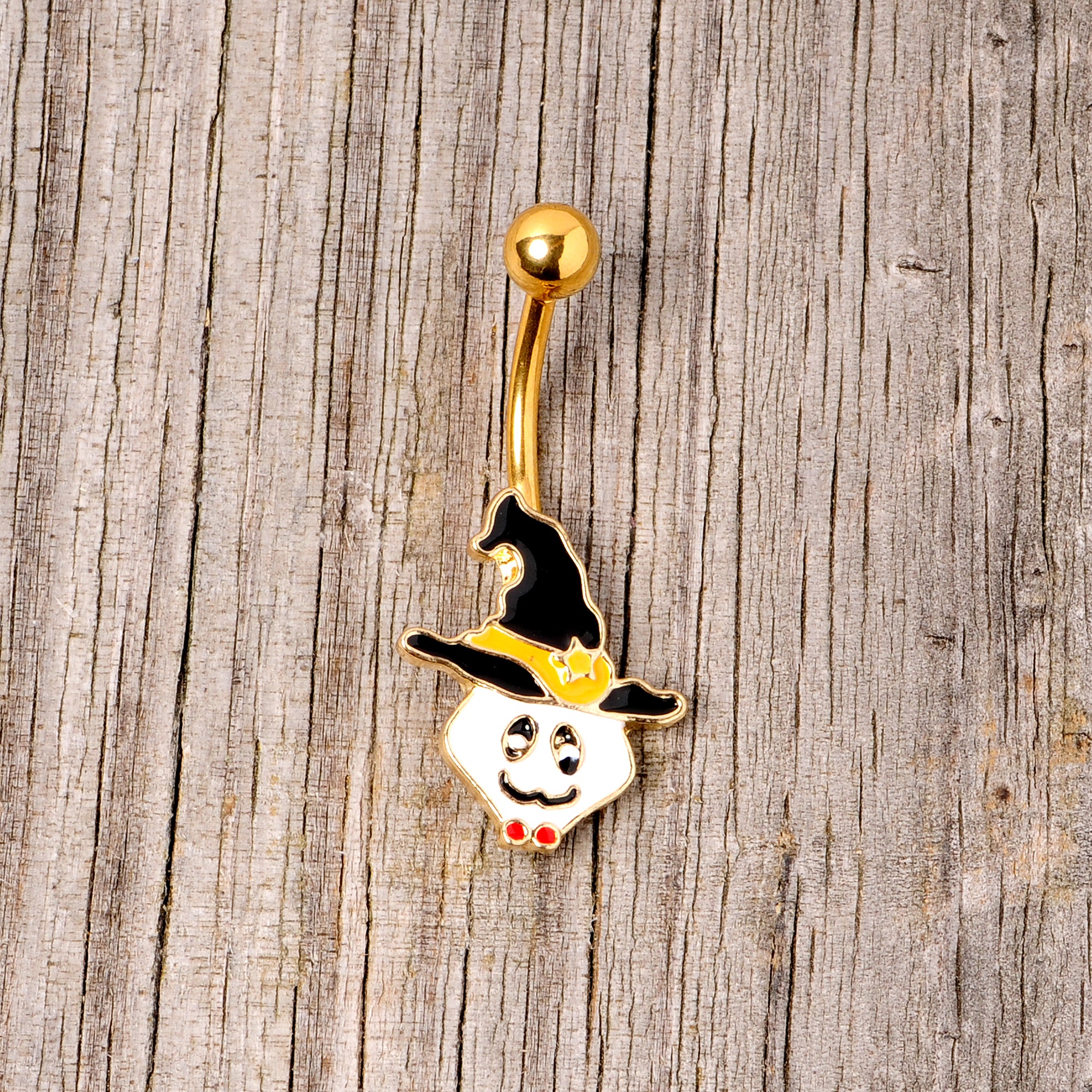 Gold Tone Spooky Ghost Witch Hat Halloween Belly Ring