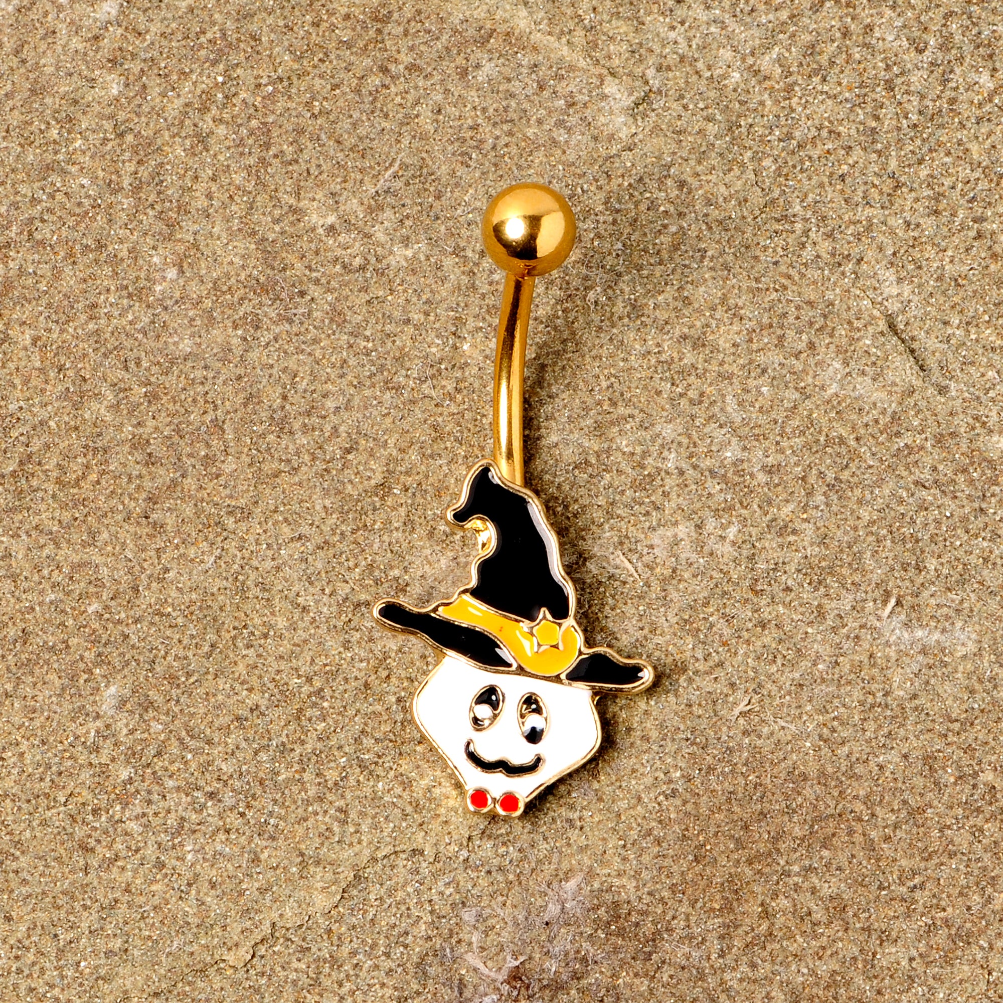 Gold Tone Spooky Ghost Witch Hat Halloween Belly Ring