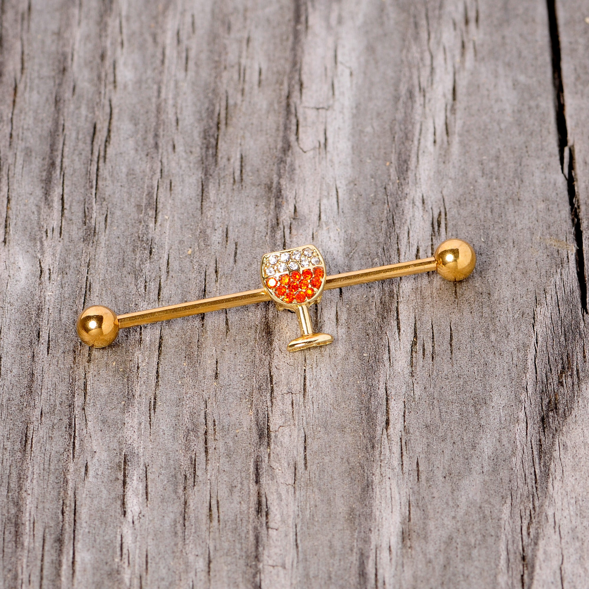 Orange Gem Gold Tone Holiday Wine Halloween Industrial Barbell 38mm