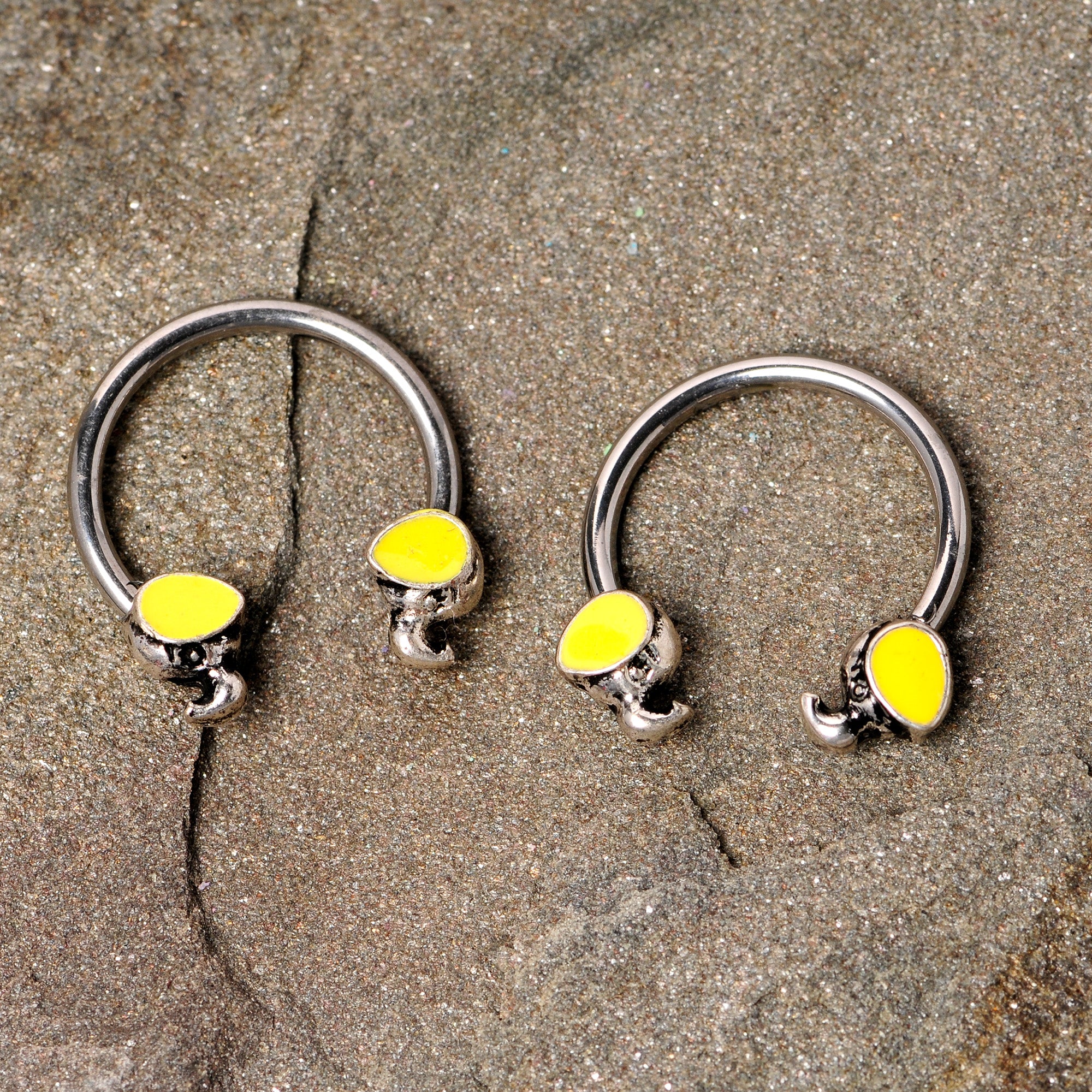 14 Gauge 1/2 Yellow End Elephant Horseshoe Nipple Ring Set