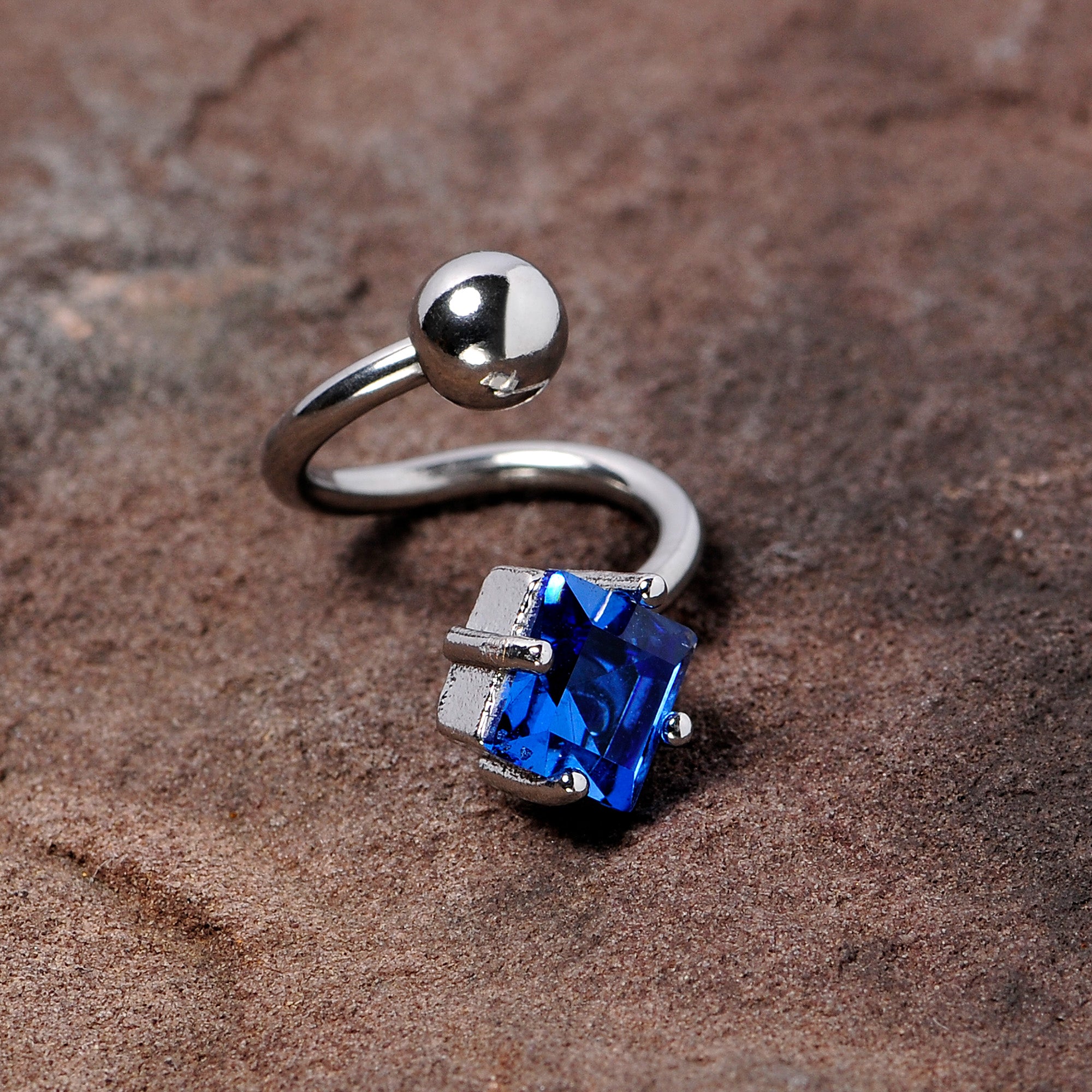 14 Gauge 3/8 Blue Gem Refined Rhombus Spiral Twister Belly Ring