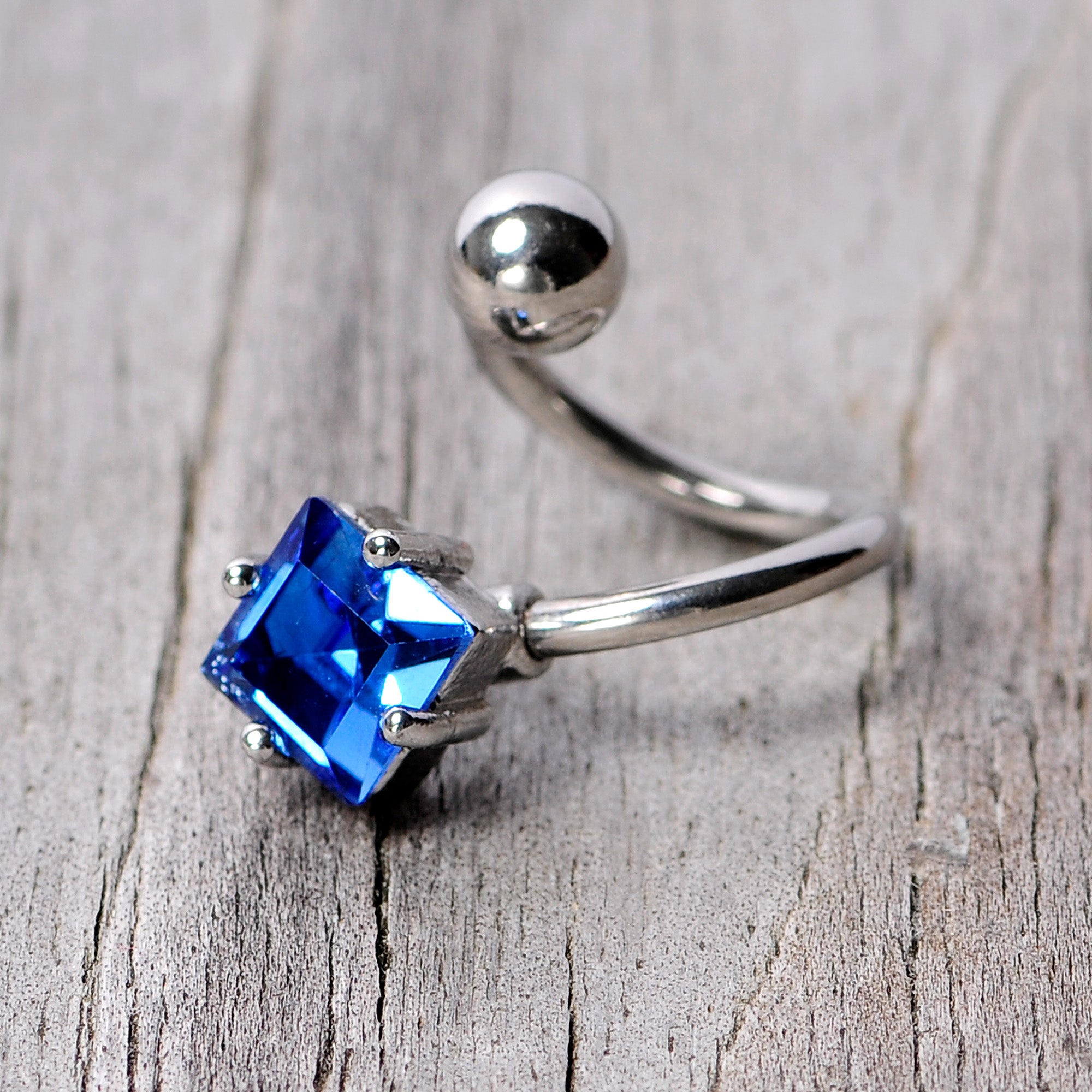 14 Gauge 3/8 Blue Gem Refined Rhombus Spiral Twister Belly Ring