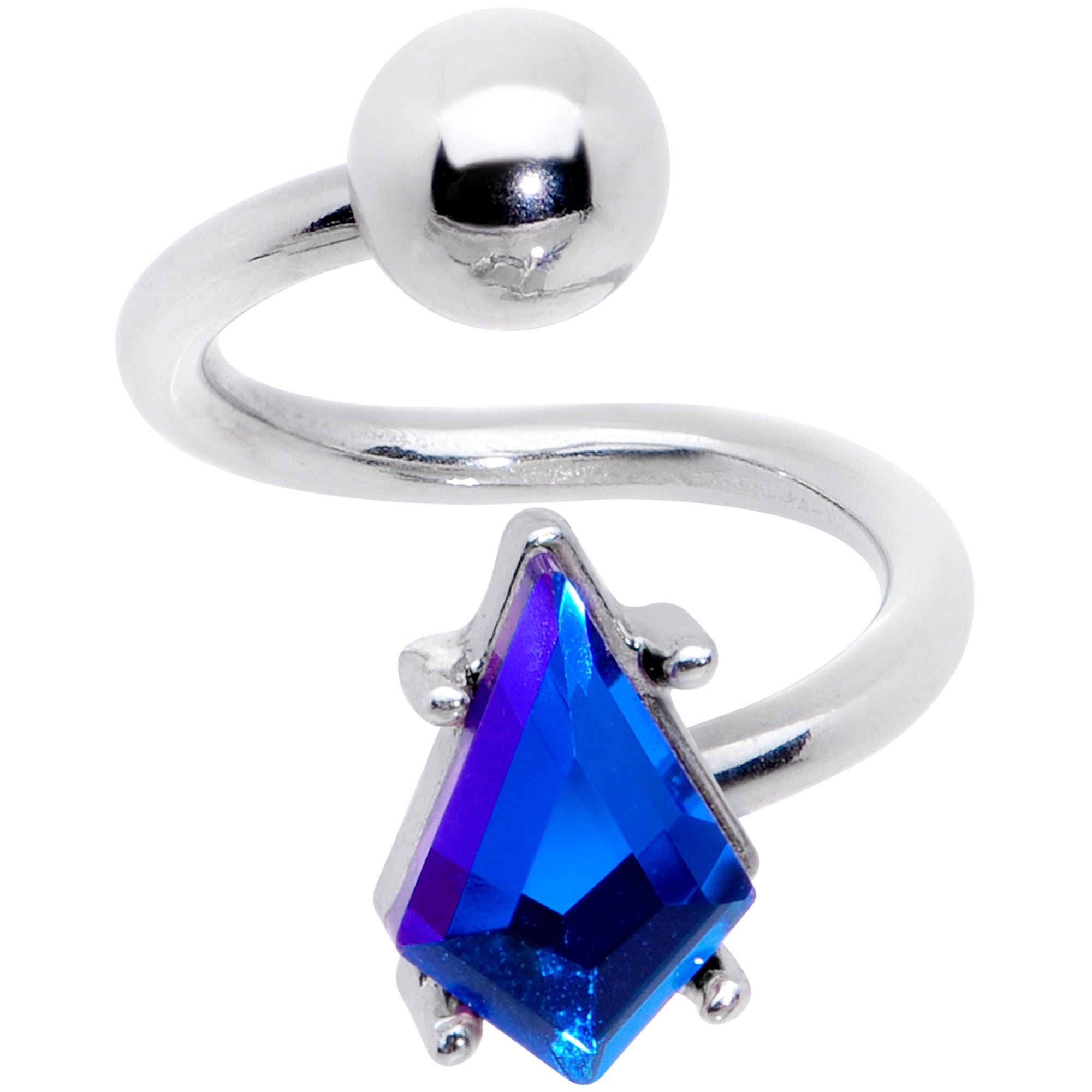 14 Gauge 3/8 Blue Gem Graceful Rhombus Spiral Twister Belly Ring