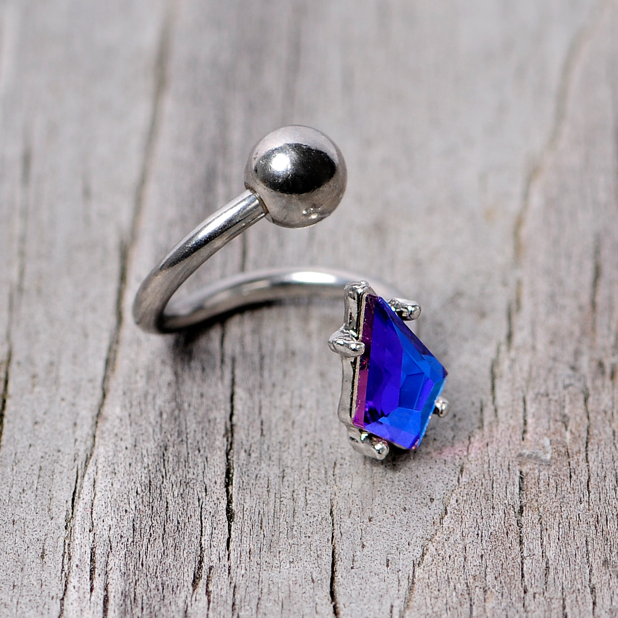 14 Gauge 3/8 Blue Gem Graceful Rhombus Spiral Twister Belly Ring