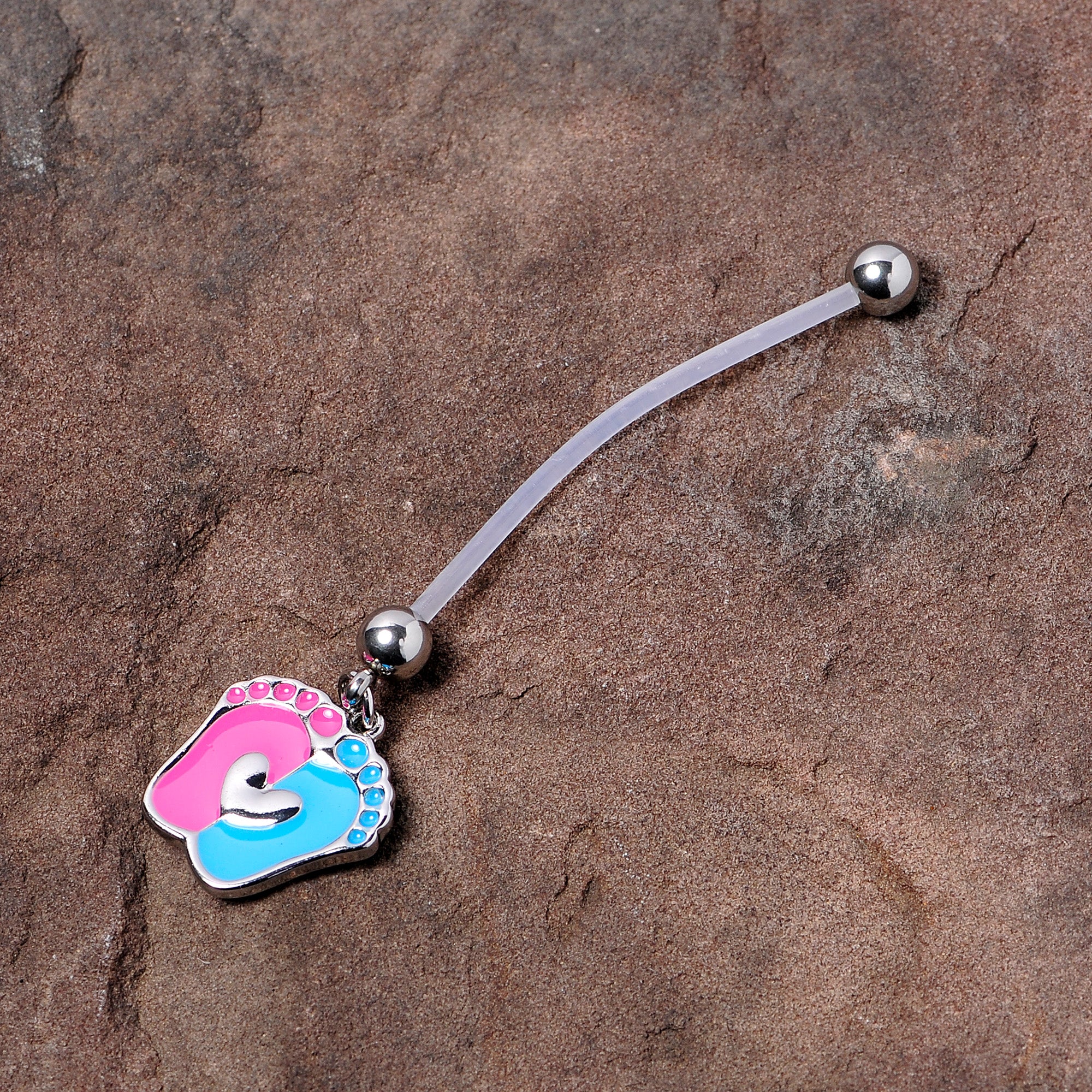 Pink Blue Baby Feet Dangle Pregnancy Belly Ring