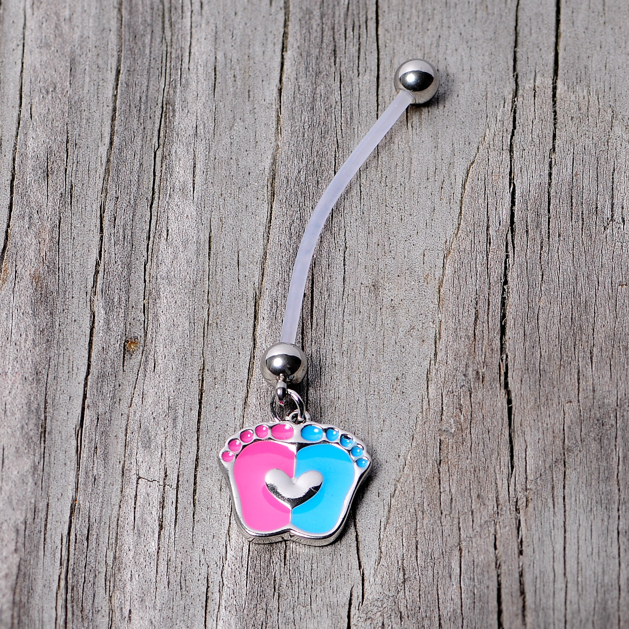 Pink Blue Baby Feet Dangle Pregnancy Belly Ring