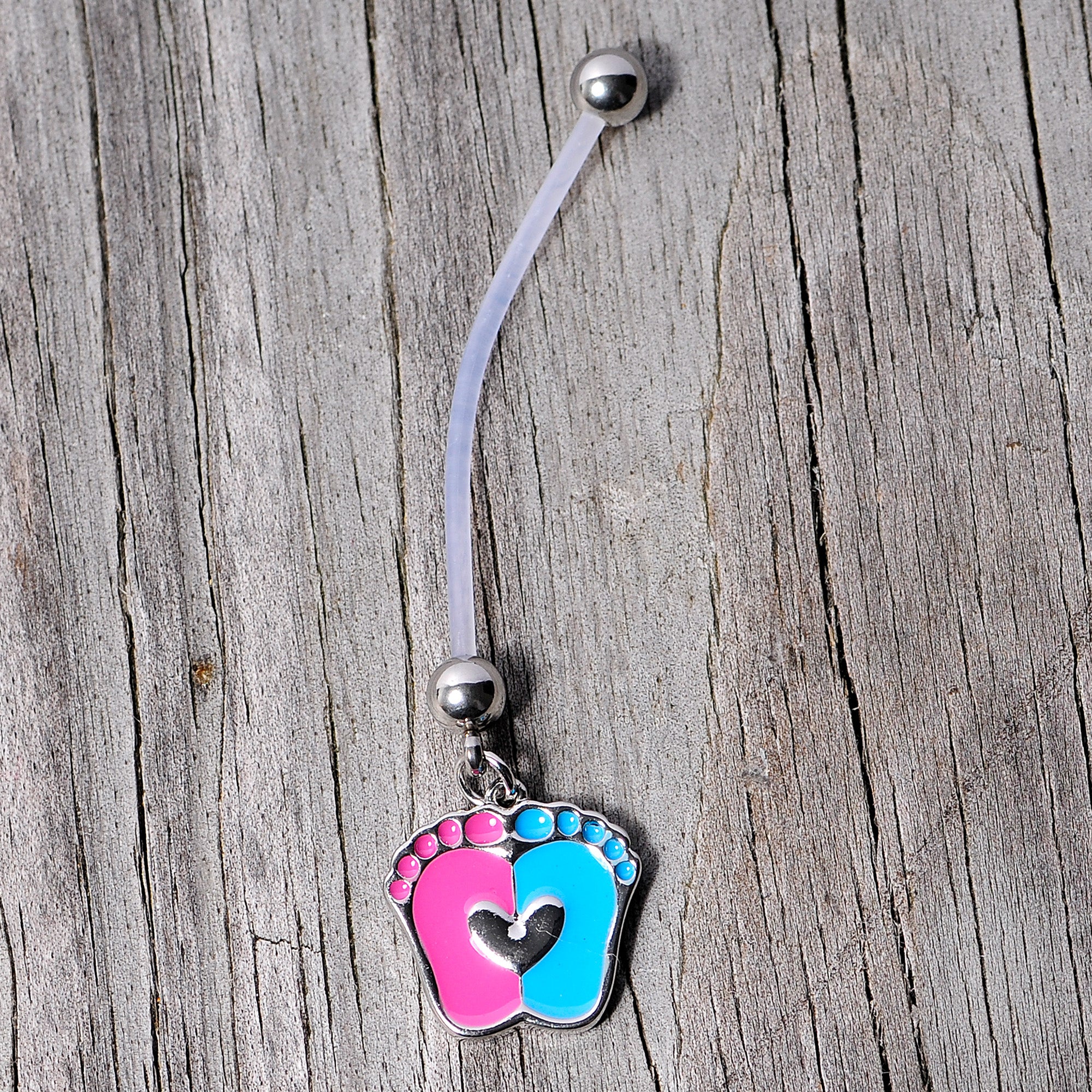 Pink Blue Baby Feet Dangle Pregnancy Belly Ring