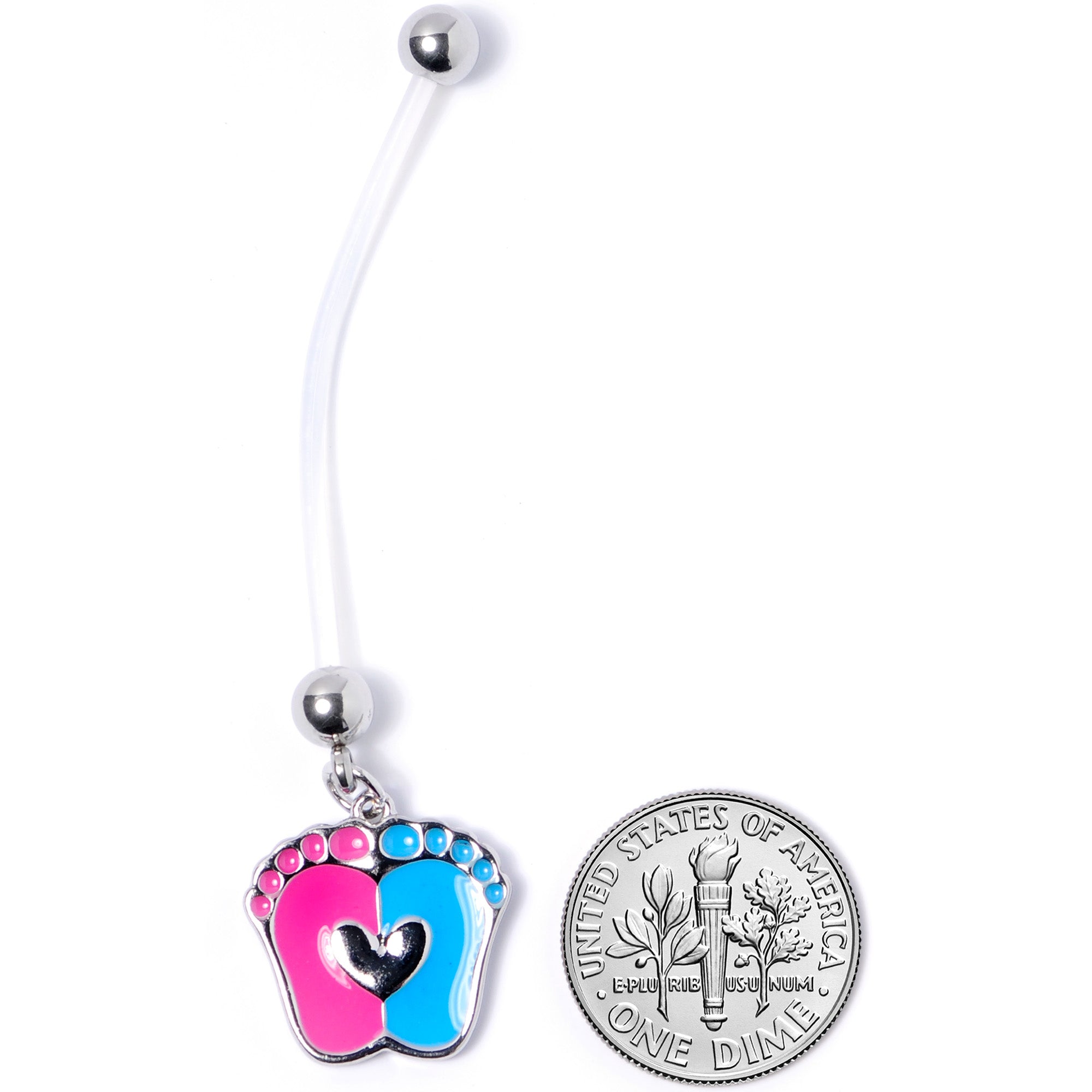 Pink Blue Baby Feet Dangle Pregnancy Belly Ring