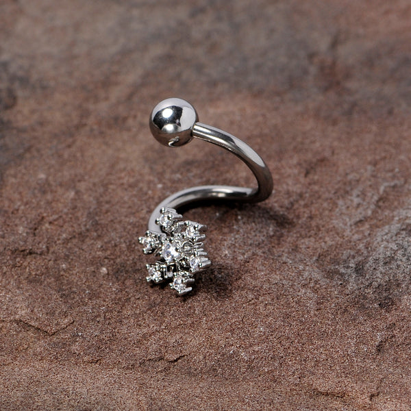 925 Sterling Silver Moon CZ Crystal Belly Button Navel Ring