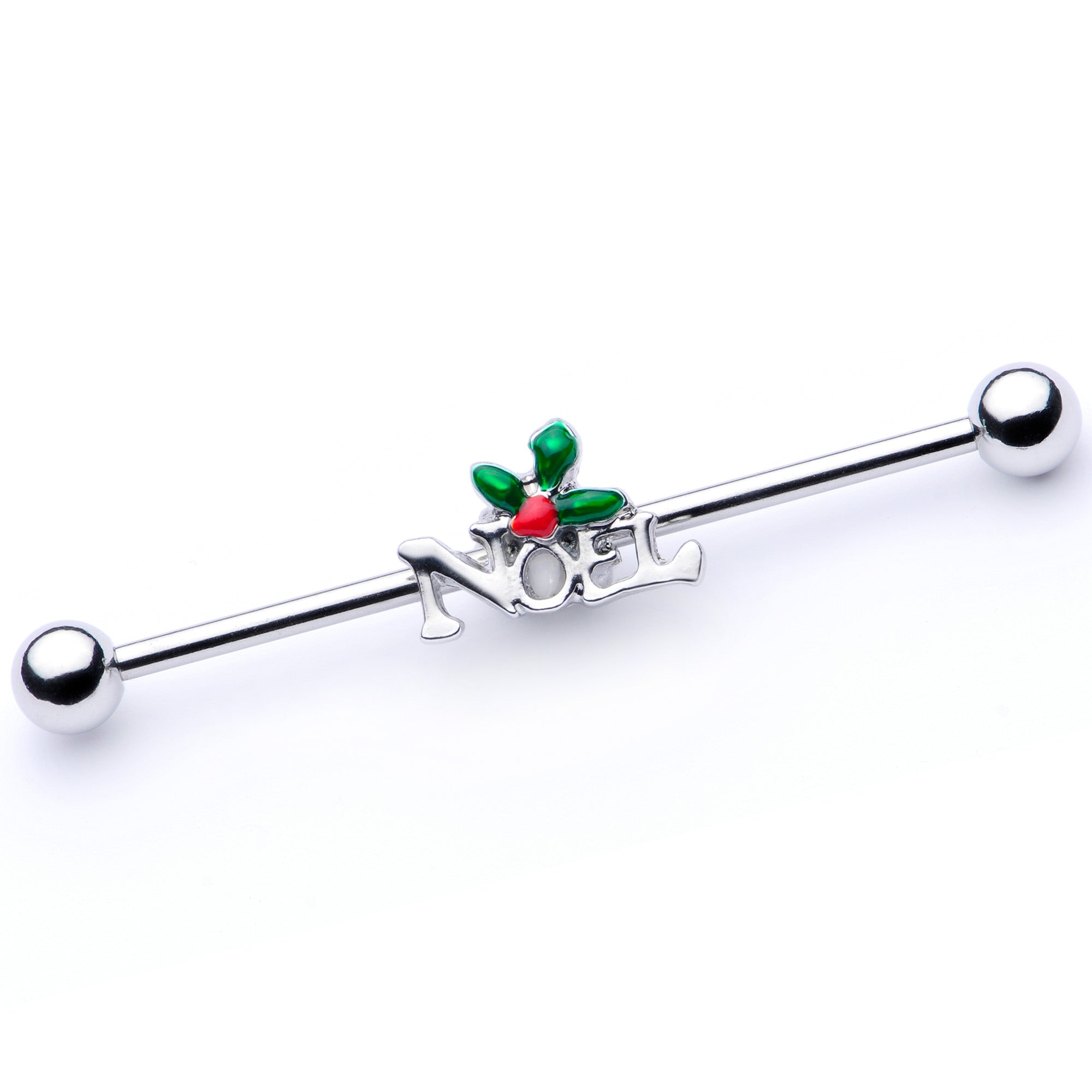 14 Gauge Red Gem Noel Holiday Christmas Industrial Barbell 38mm