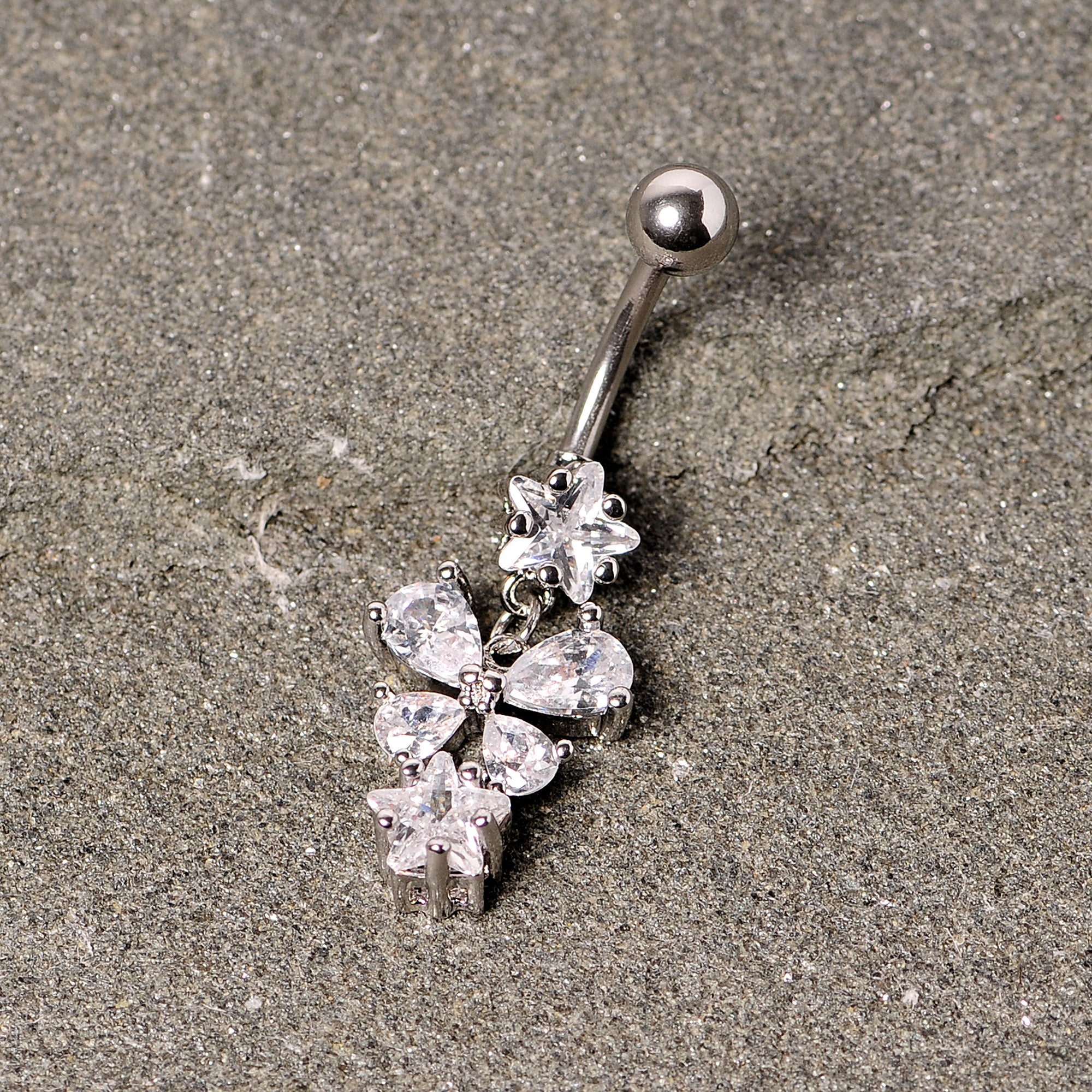 Clear Gem Star Bow Dangle Belly Ring