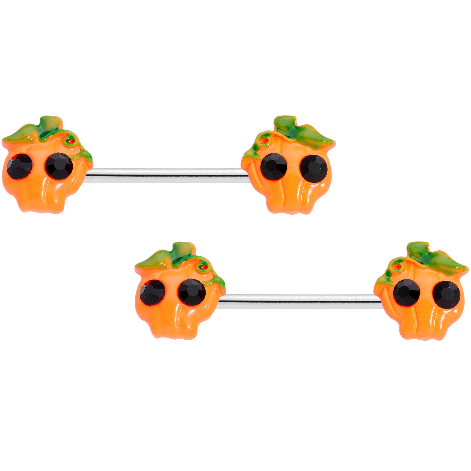 14 Gauge 5/8 Orange Jack O Lantern Pumpkin Halloween Nipple Ring Set