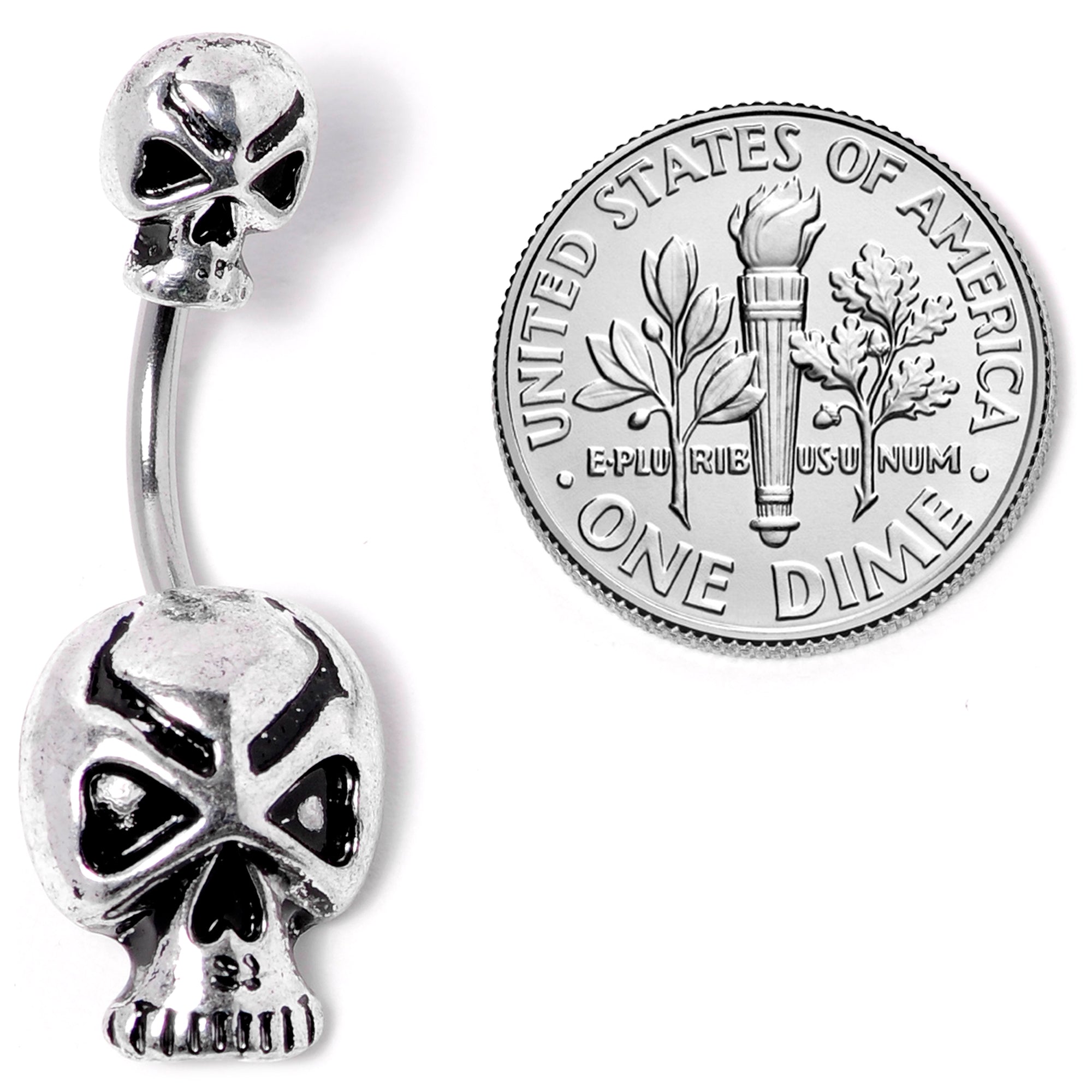 Scary Double Skull Halloween Double Mount Belly Ring