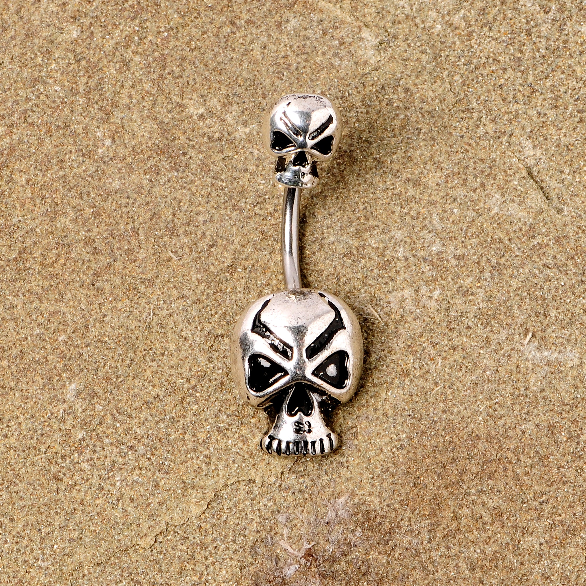 Scary Double Skull Halloween Double Mount Belly Ring