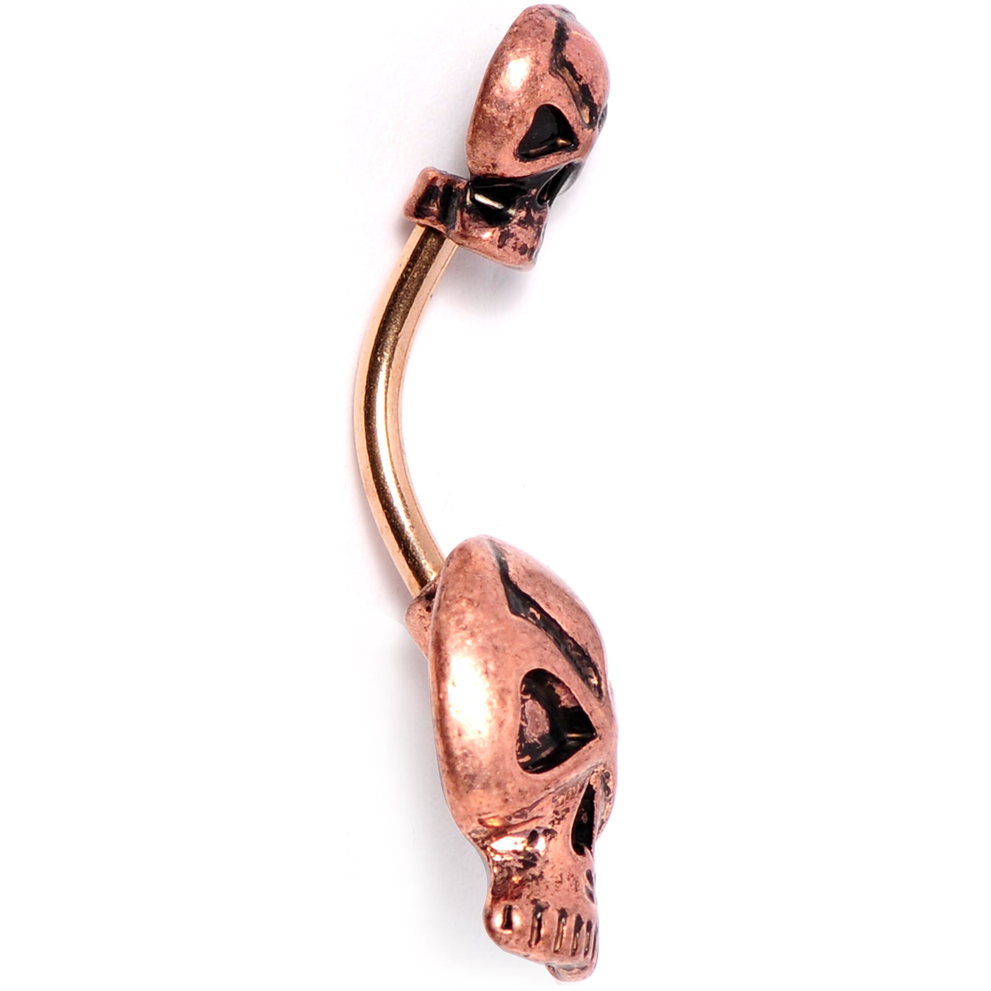 Rose Gold Tone Scary Double Skull Halloween Double Mount Belly Ring