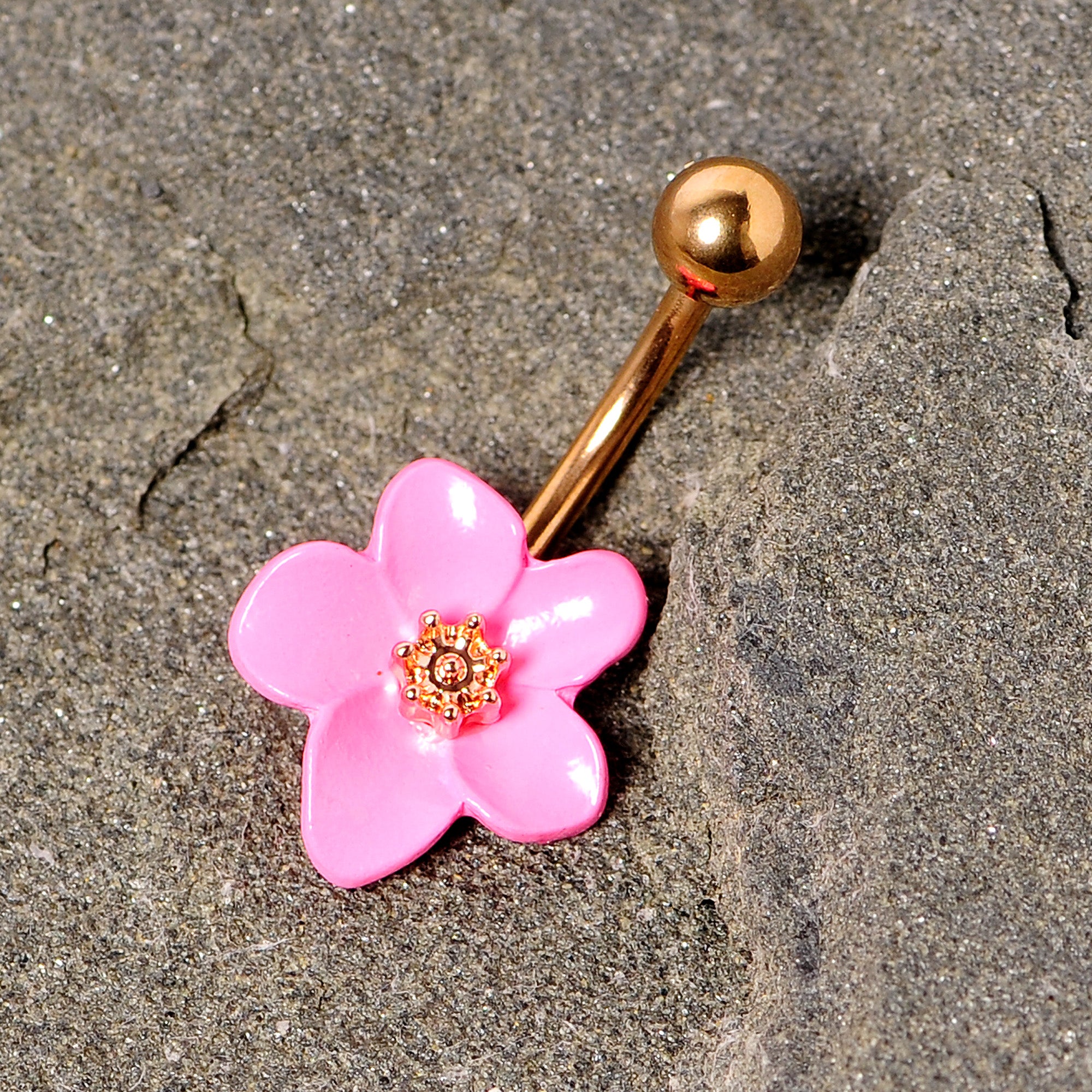 Rose Gold Tone Spring Blossom Pretty Pink Flower Belly Ring