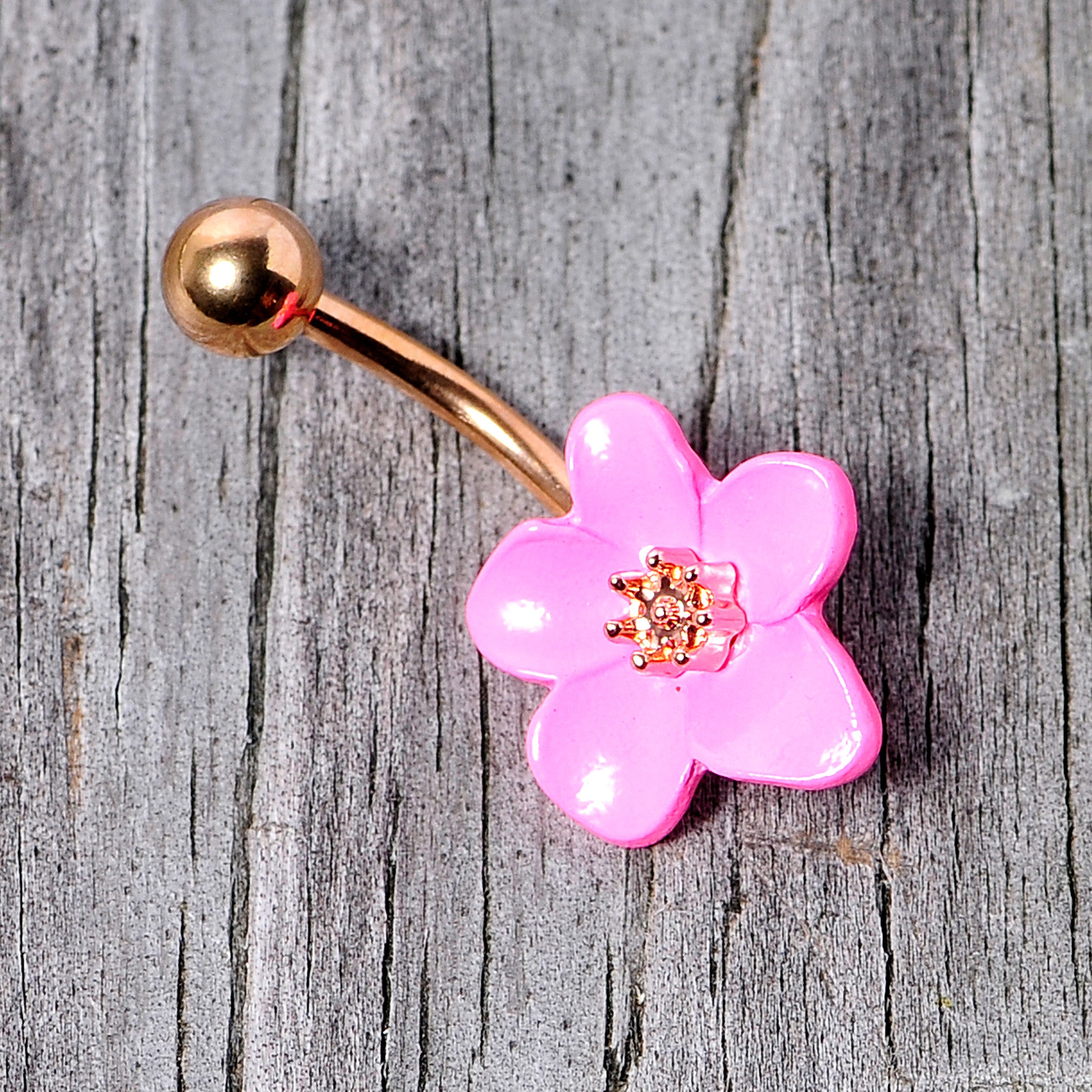 Rose Gold Tone Spring Blossom Pretty Pink Flower Belly Ring