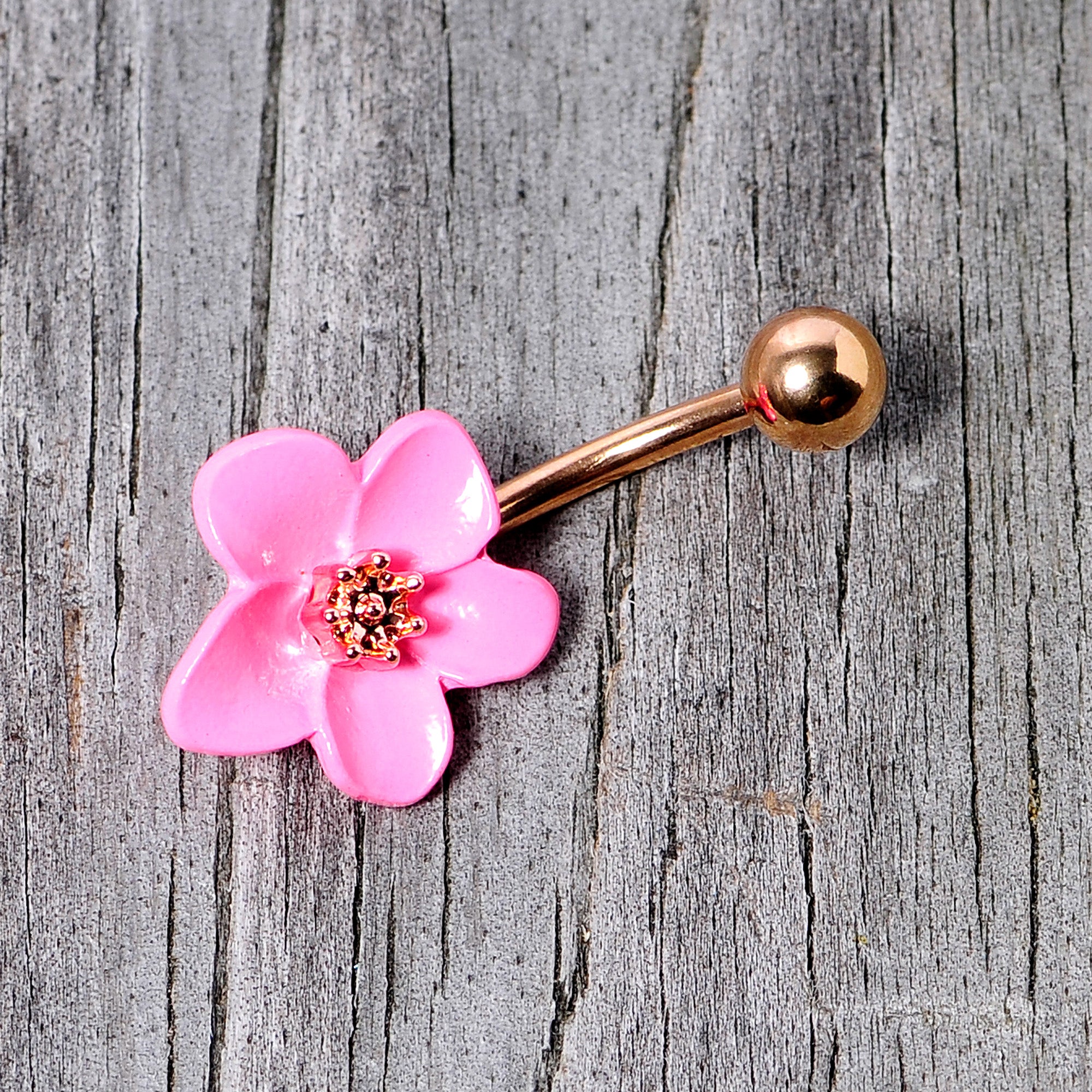 Rose Gold Tone Spring Blossom Pretty Pink Flower Belly Ring