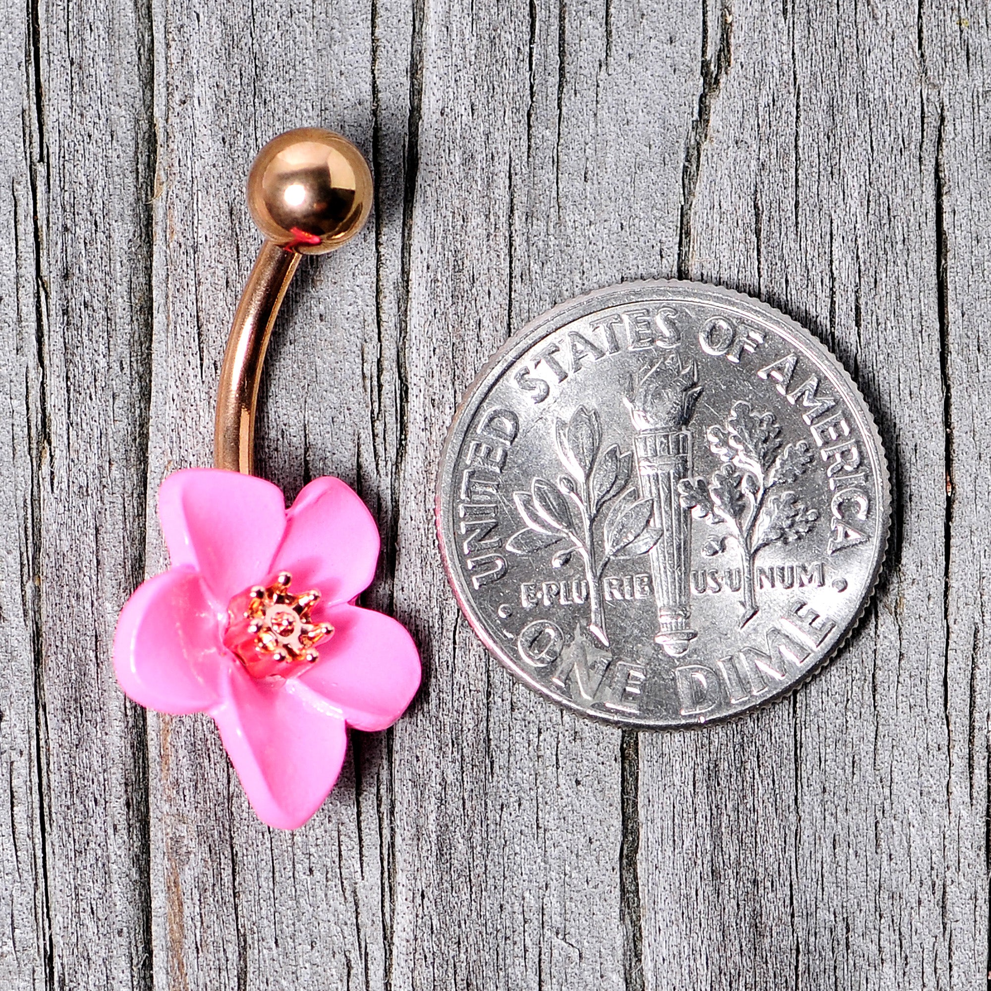 Rose Gold Tone Spring Blossom Pretty Pink Flower Belly Ring