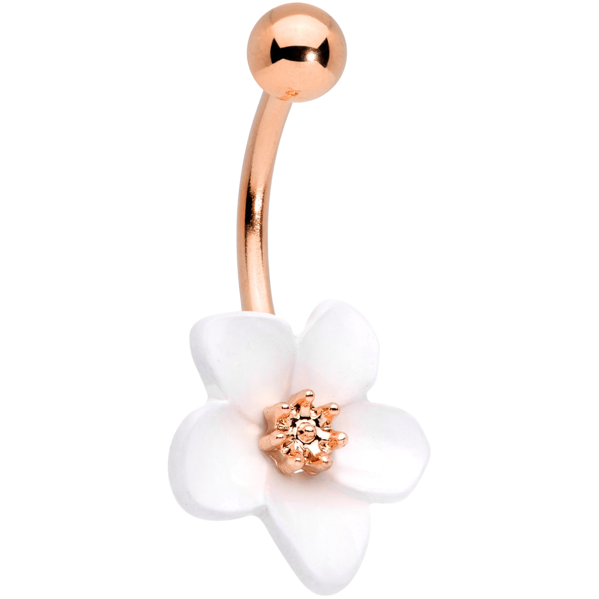 Rose Gold Tone Spring Blossom Pretty White Flower Belly Ring