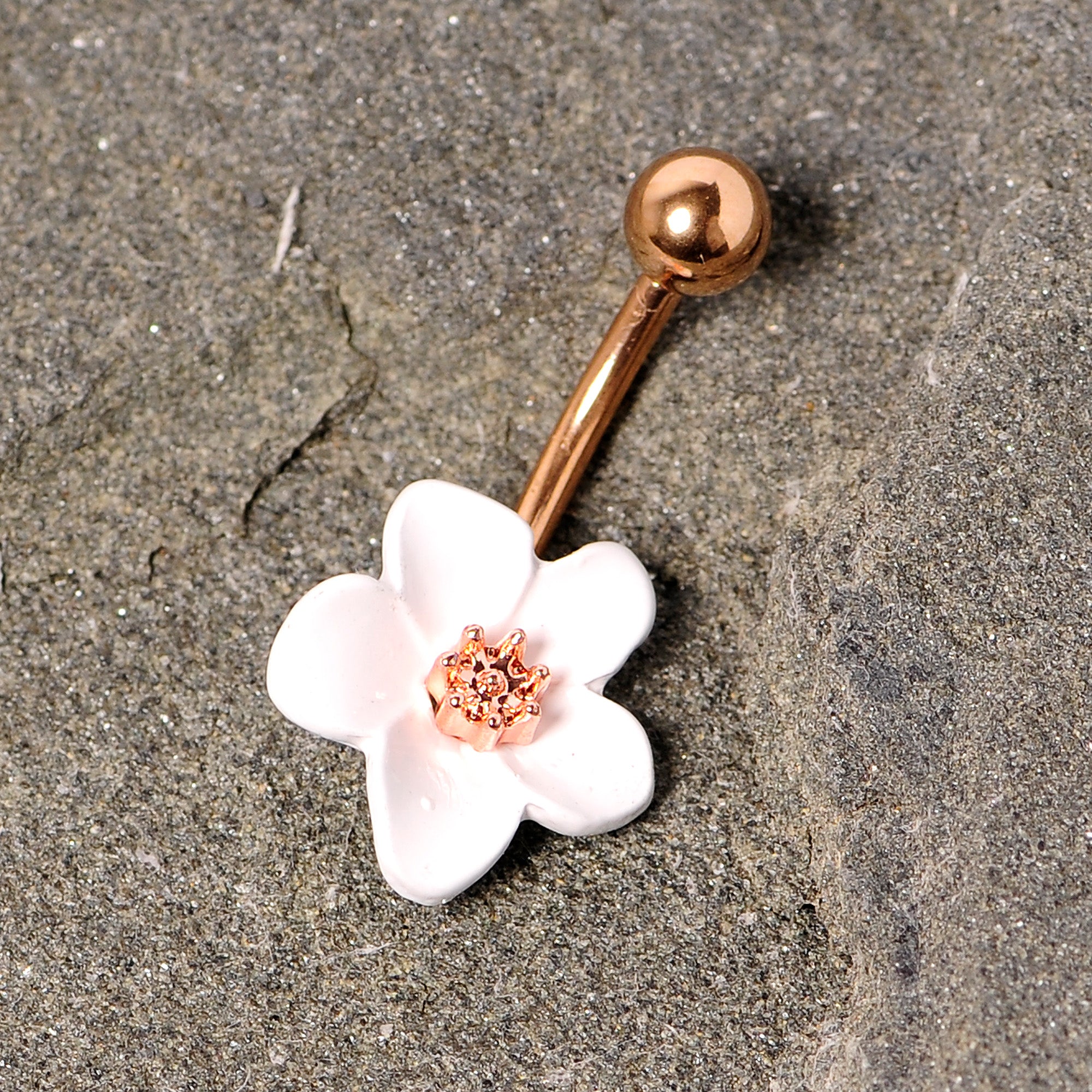 Rose Gold Tone Spring Blossom Pretty White Flower Belly Ring