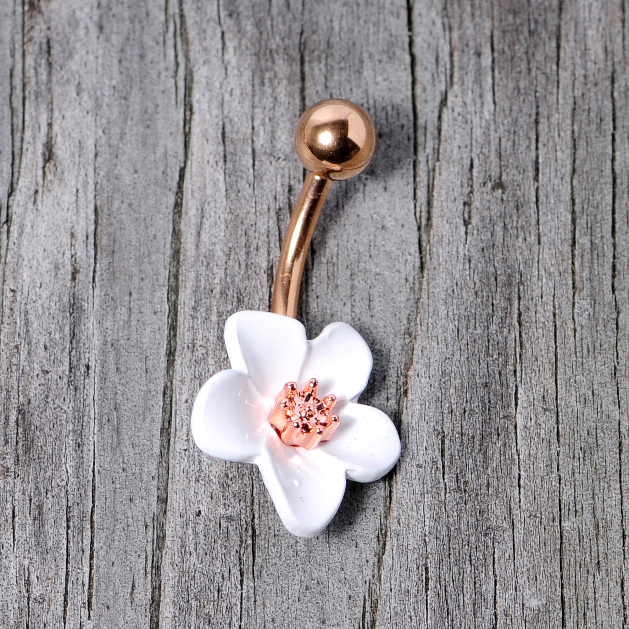 Rose Gold Tone Spring Blossom Pretty White Flower Belly Ring