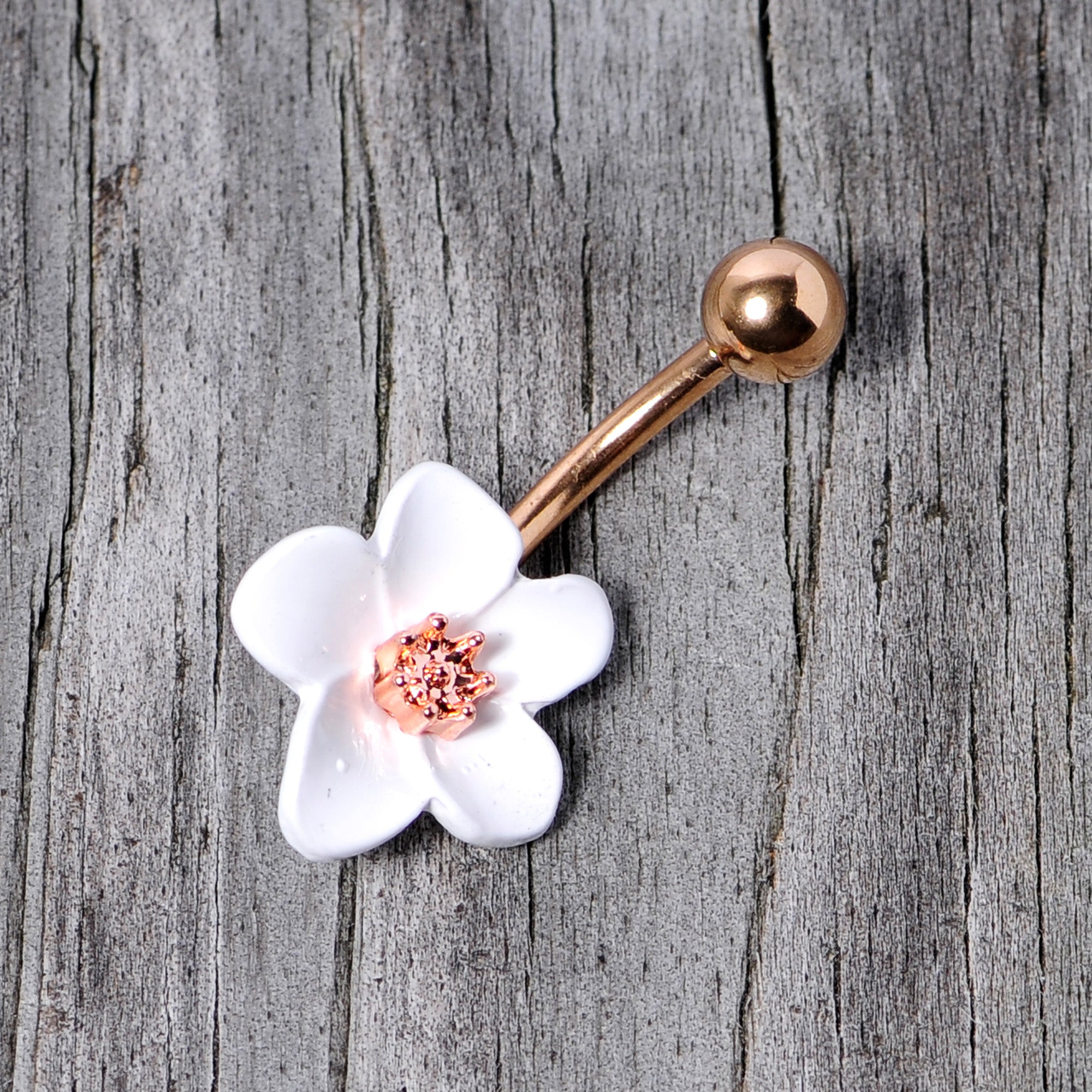 Rose Gold Tone Spring Blossom Pretty White Flower Belly Ring