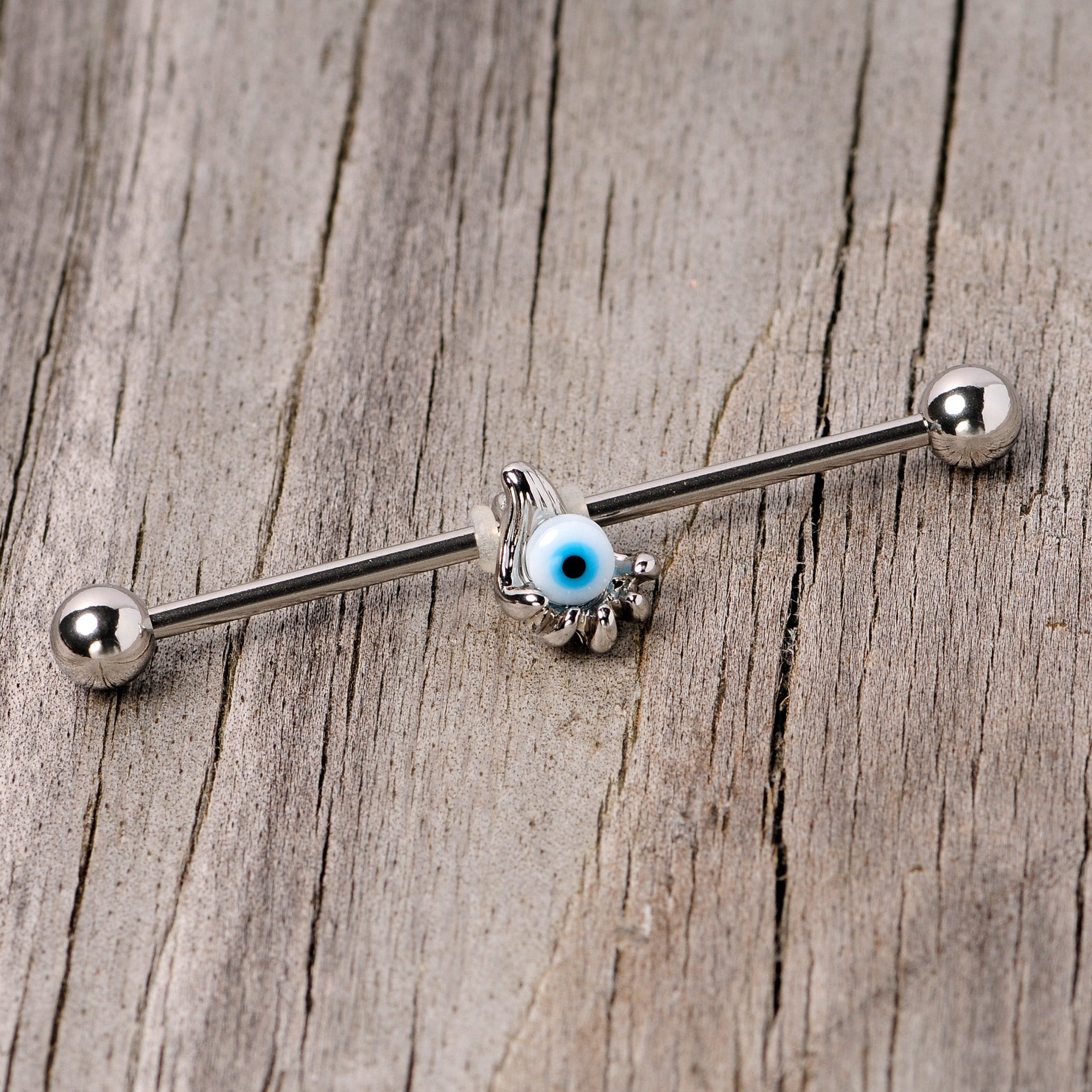 14 Gauge Blue Eyeball Hand Halloween Industrial Barbell 38mm