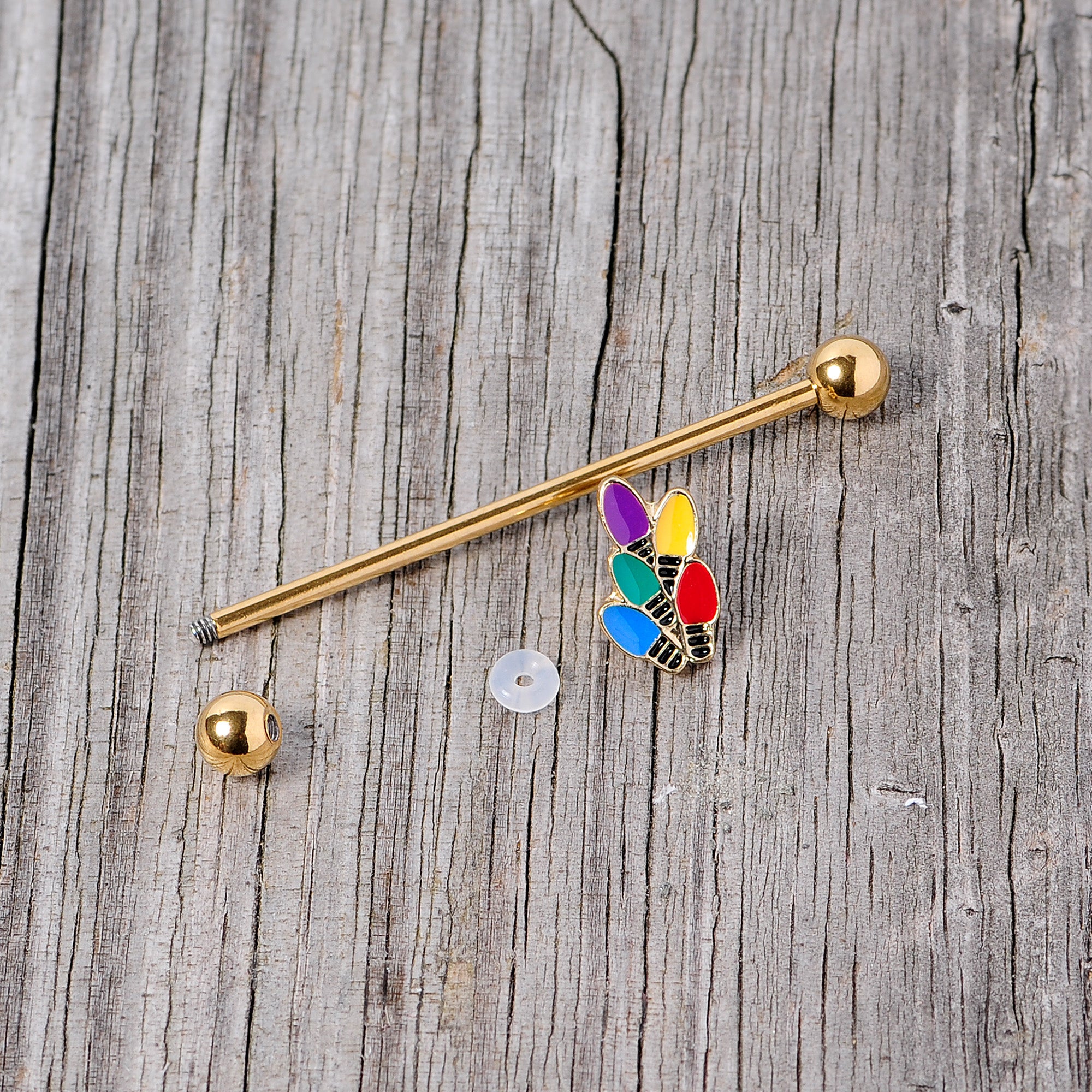 14 Gauge Gold Tone Christmas Lights Industrial Barbell 38mm