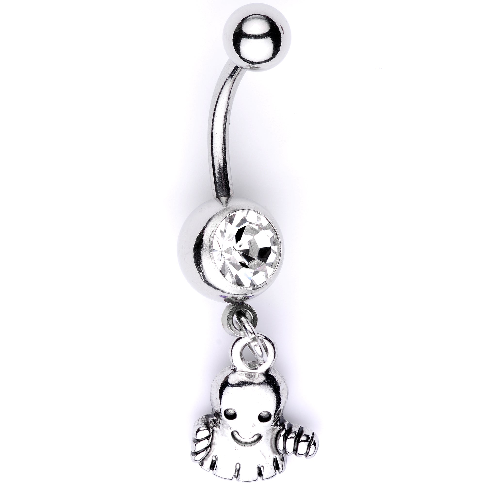 Clear Gem Happy Ghost Halloween Dangle Belly Ring