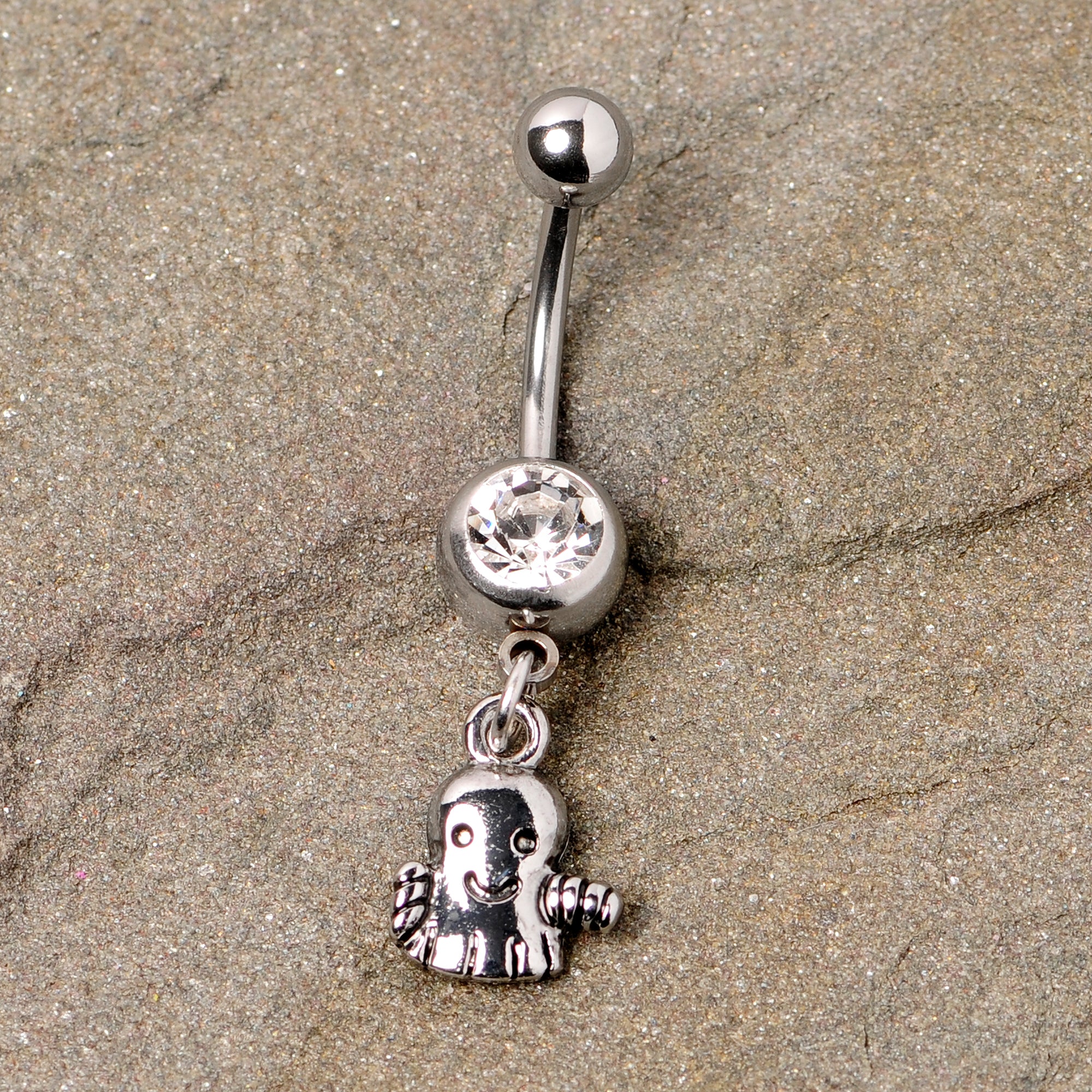 Clear Gem Happy Ghost Halloween Dangle Belly Ring