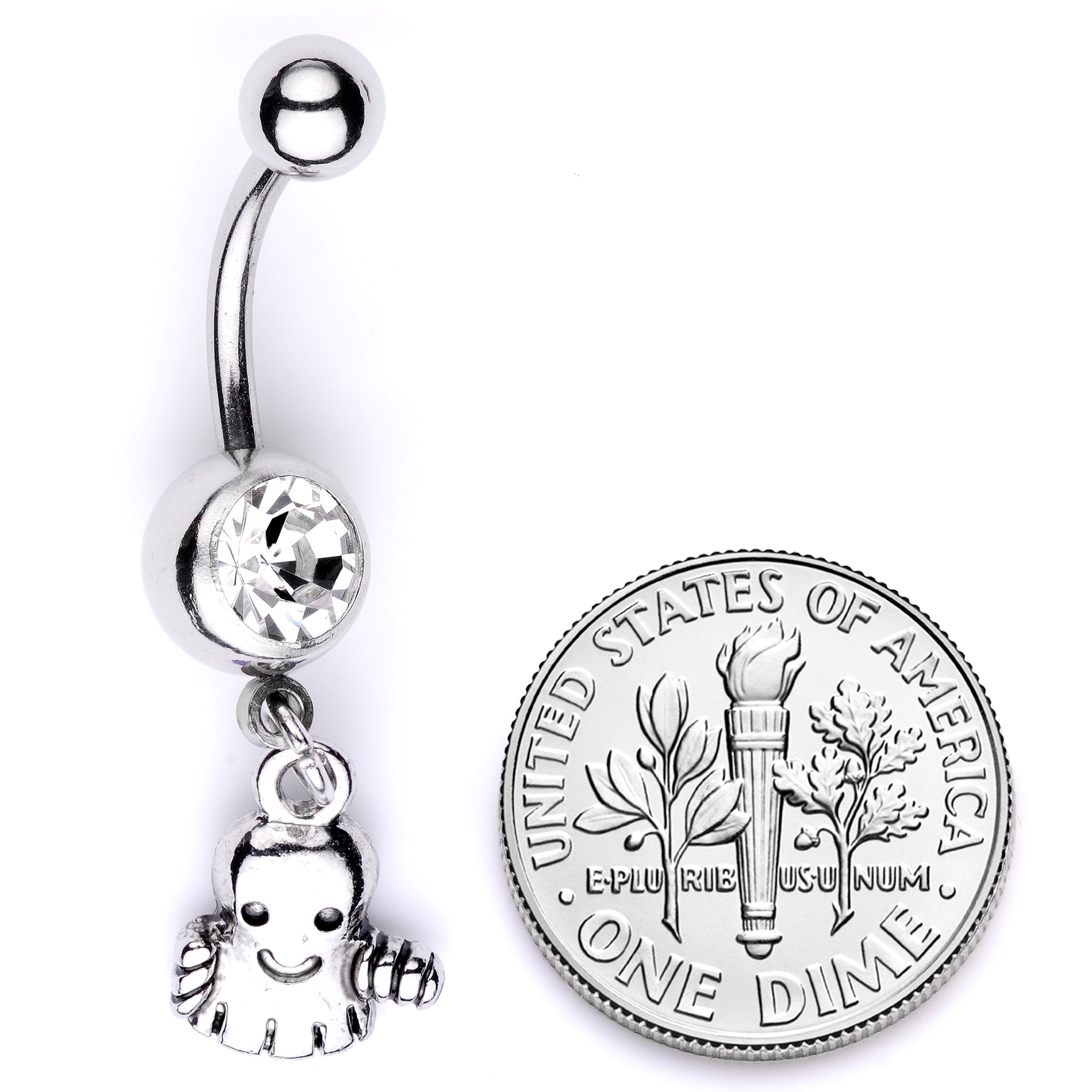 Clear Gem Happy Ghost Halloween Dangle Belly Ring