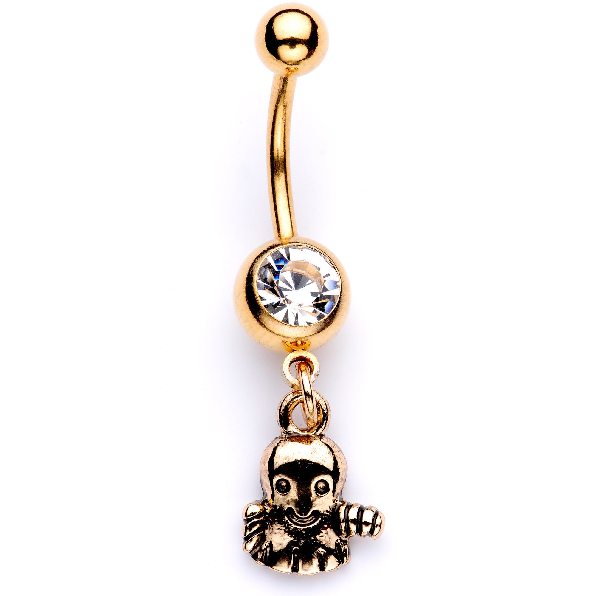 Clear Gem Gold Tone Happy Ghost Halloween Dangle Belly Ring