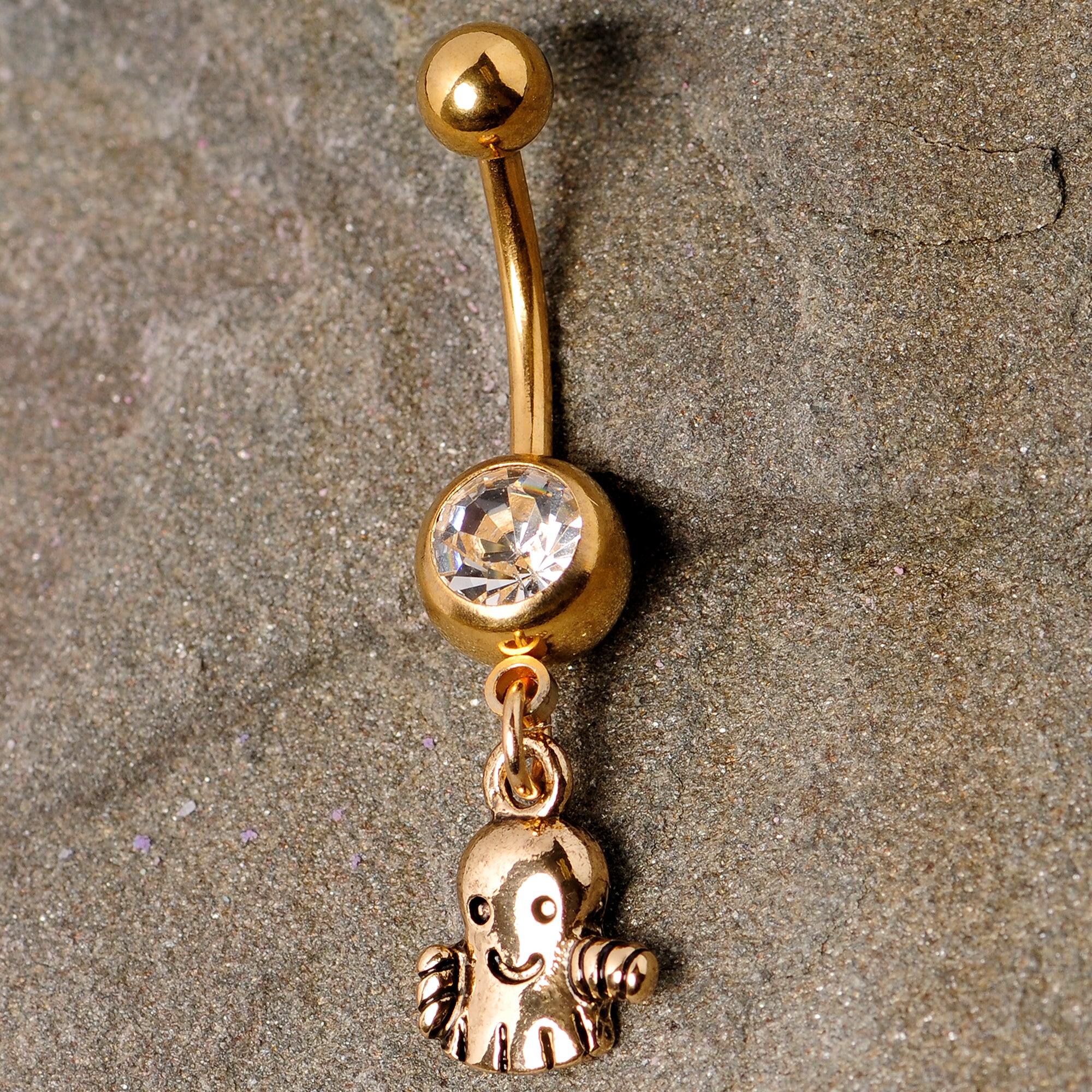 Clear Gem Gold Tone Happy Ghost Halloween Dangle Belly Ring