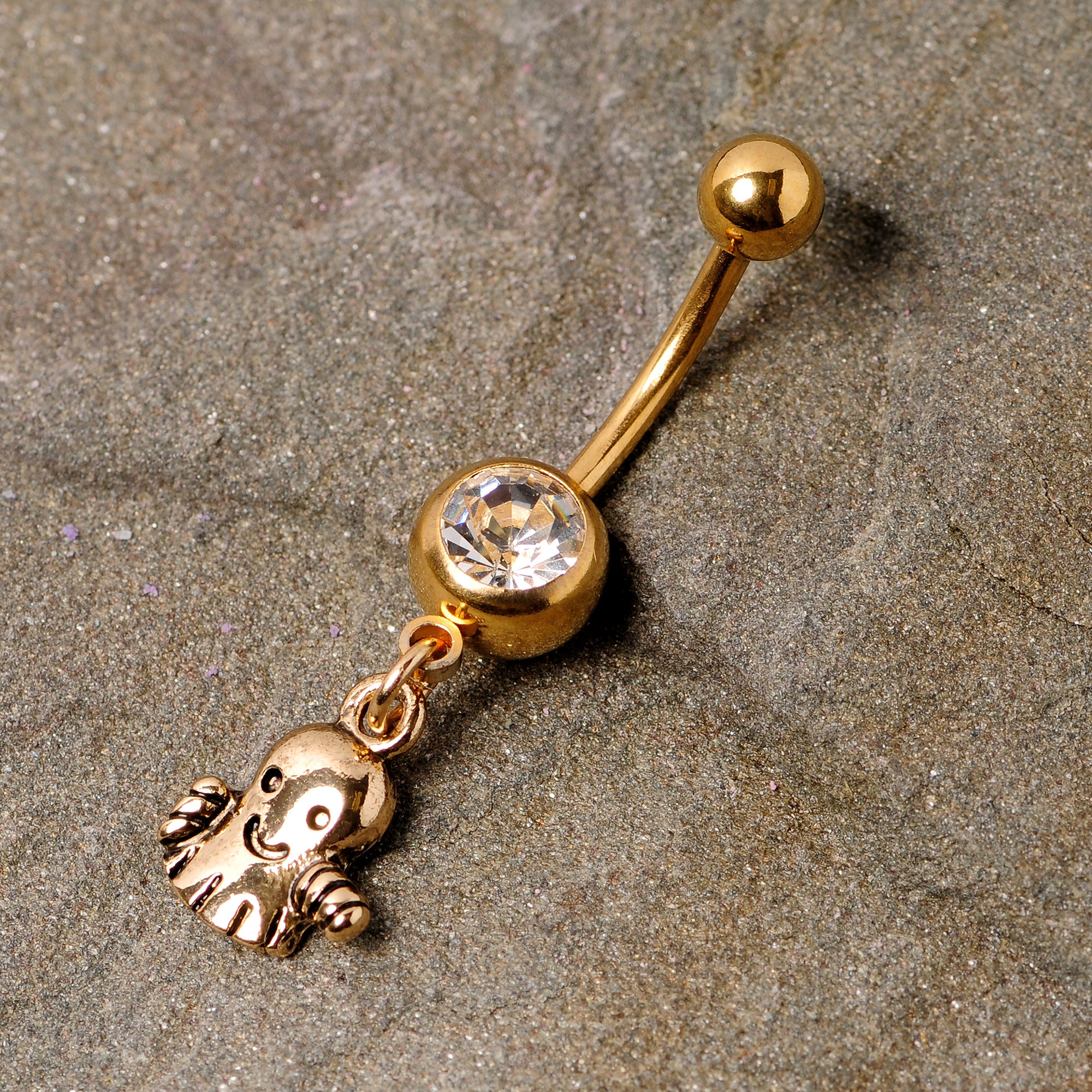 Clear Gem Gold Tone Happy Ghost Halloween Dangle Belly Ring