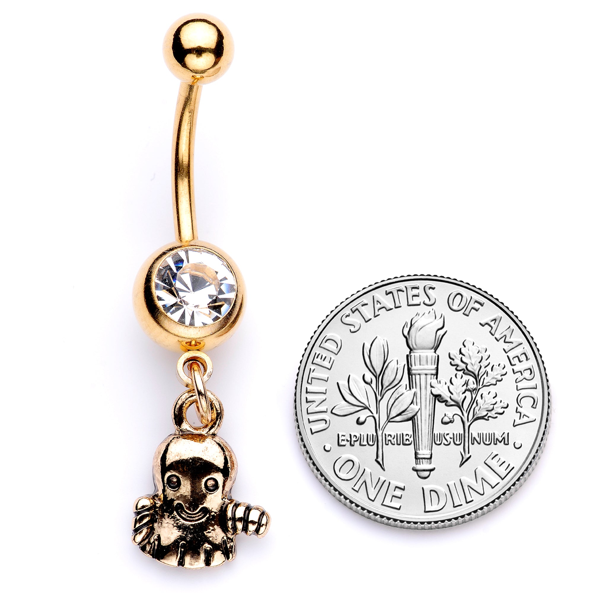 Clear Gem Gold Tone Happy Ghost Halloween Dangle Belly Ring