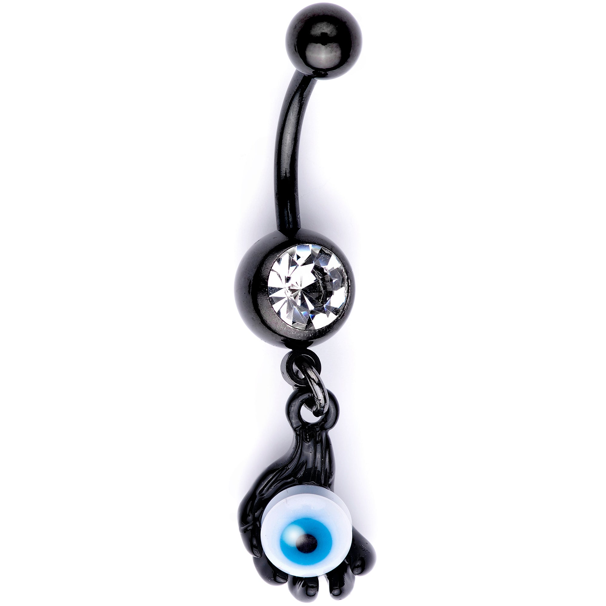 Clear Gem Black Blue Eyeball Hand Halloween Dangle Belly Ring