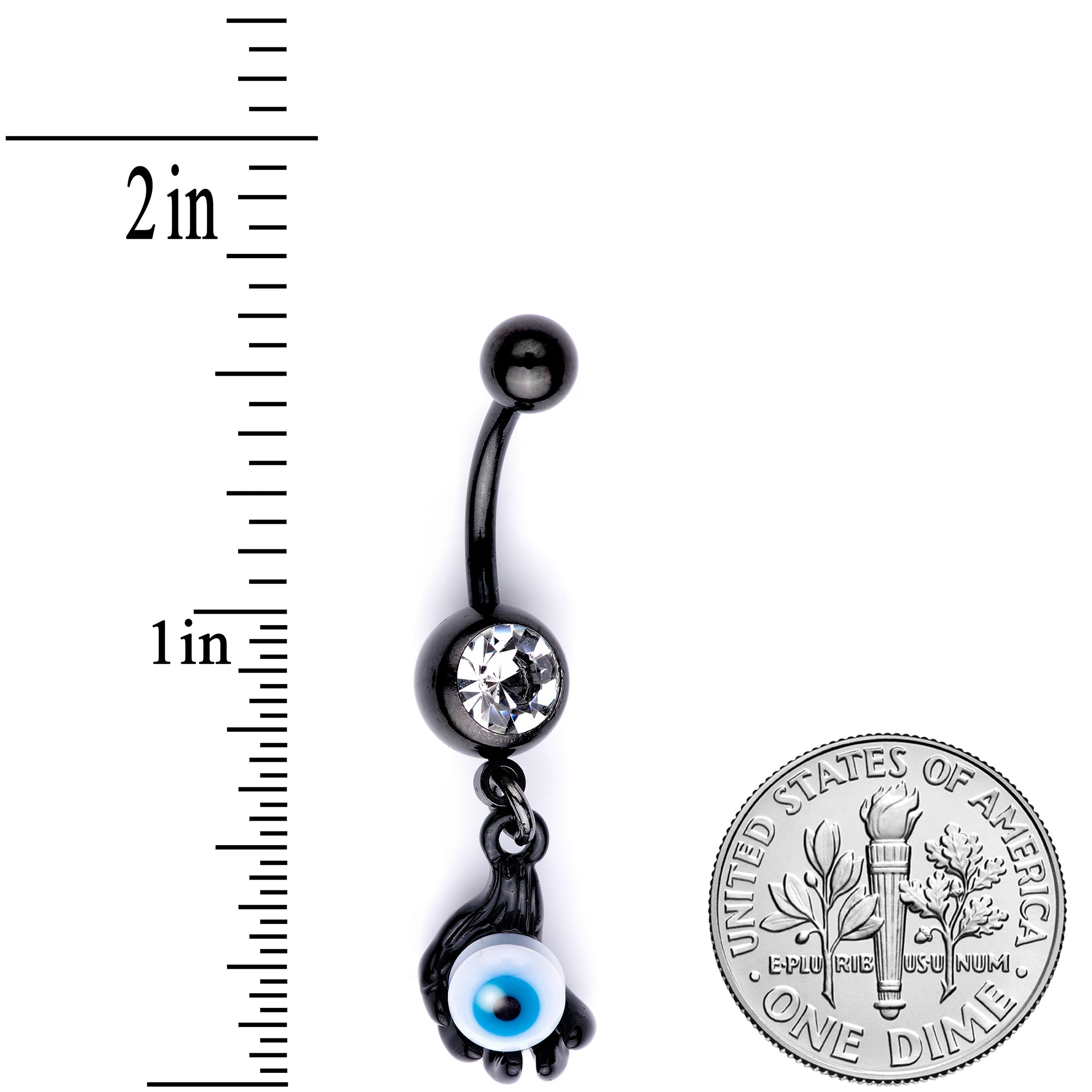 Clear Gem Black Blue Eyeball Hand Halloween Dangle Belly Ring